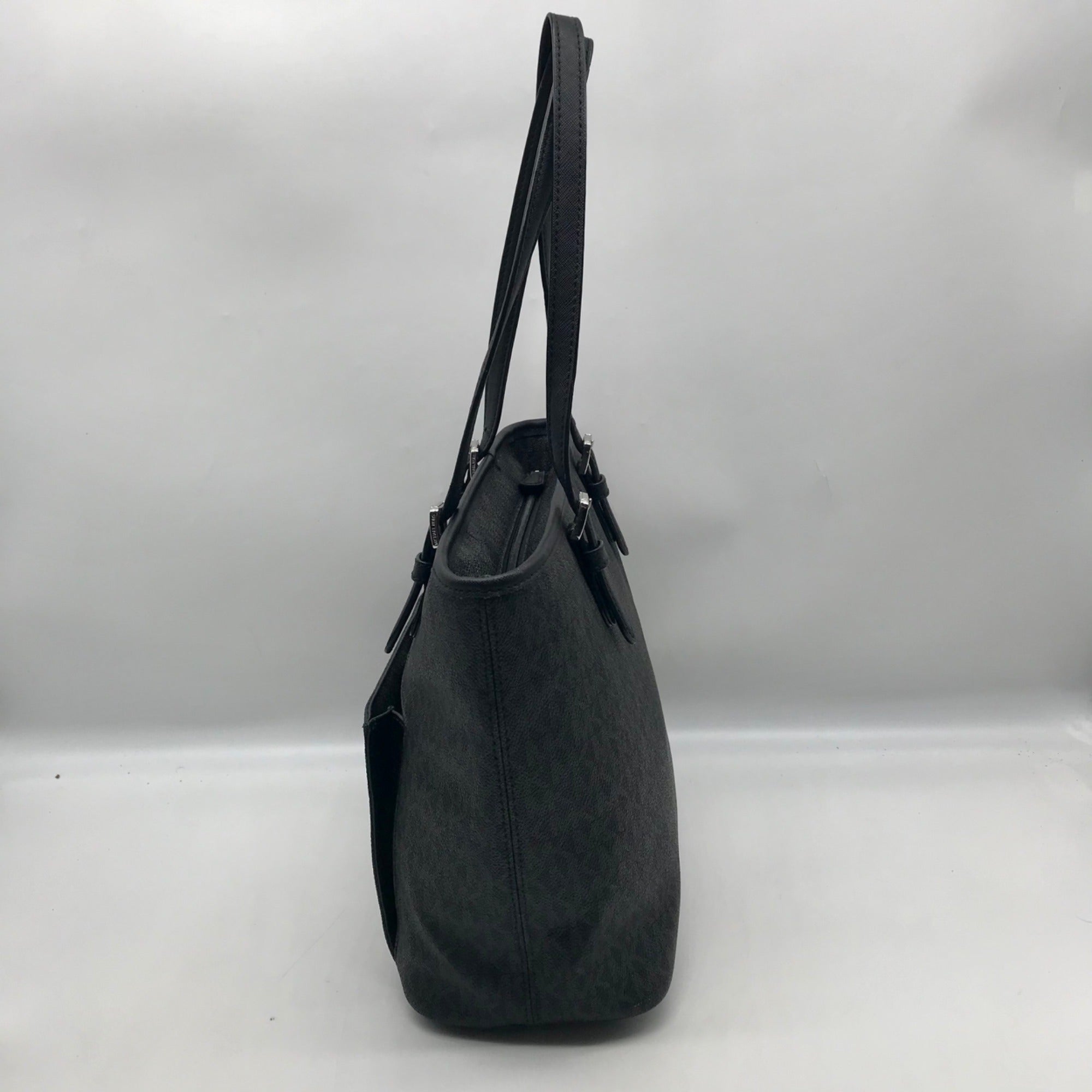 Michael Kors Black Monogram Jet Set Snap Pocket Tote Bag