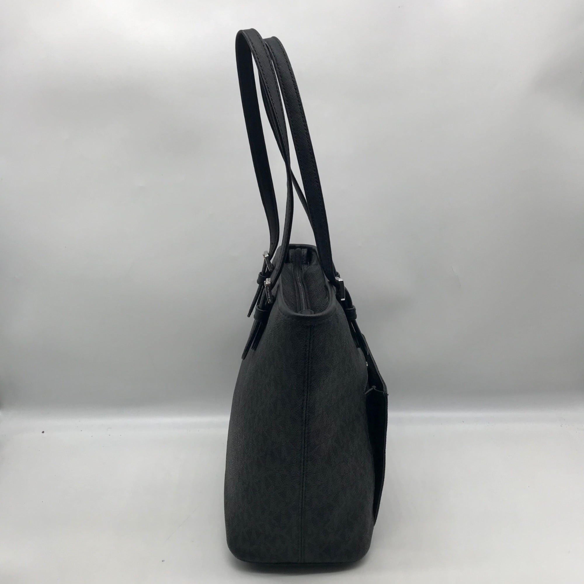 Michael Kors Black Monogram Jet Set Snap Pocket Tote Bag