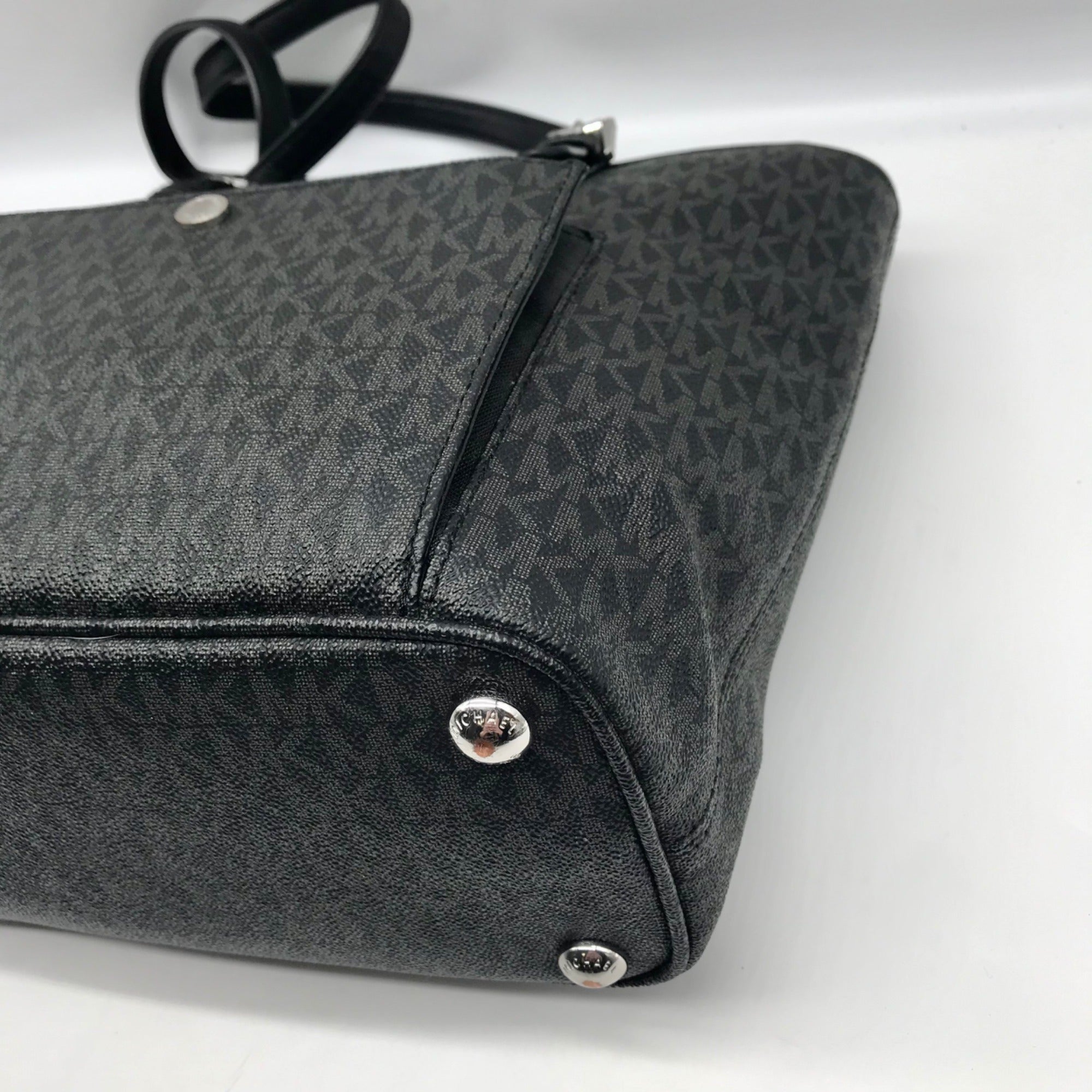 Michael Kors Black Monogram Jet Set Snap Pocket Tote Bag