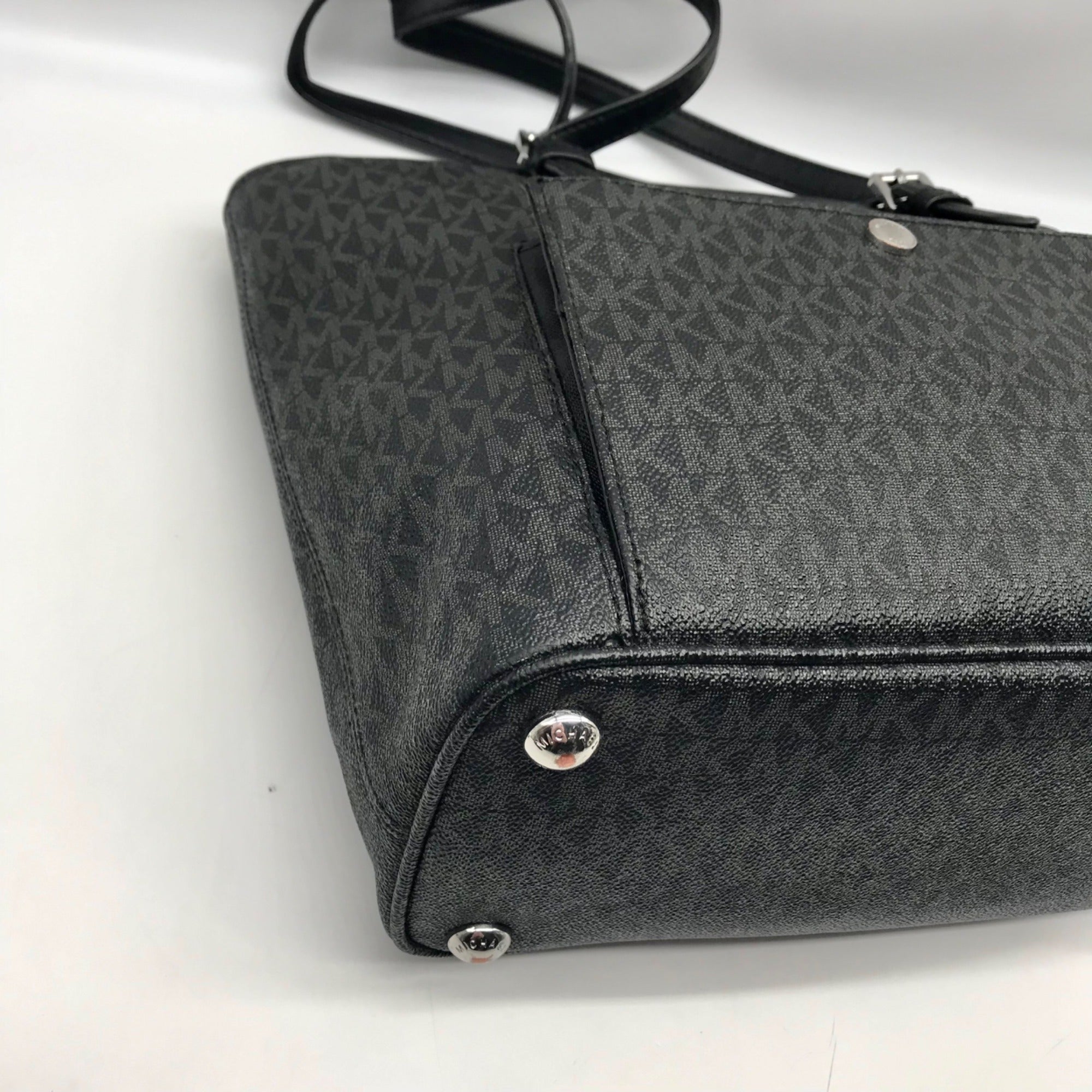 Michael Kors Black Monogram Jet Set Snap Pocket Tote Bag