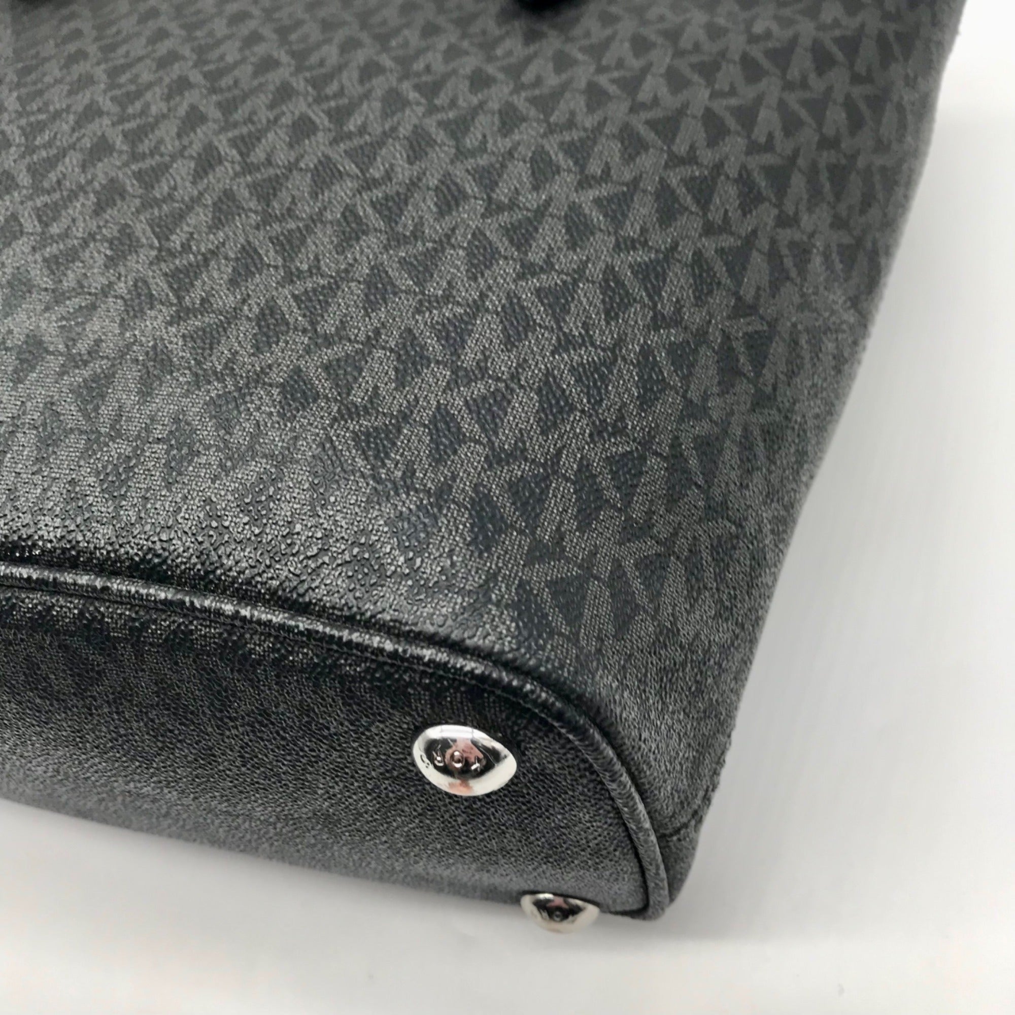 Michael Kors Black Monogram Jet Set Snap Pocket Tote Bag