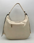 Cream Faux Leather Tassel Design Slouchy Tote Bag