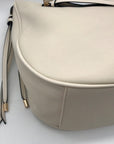 Cream Faux Leather Tassel Design Slouchy Tote Bag
