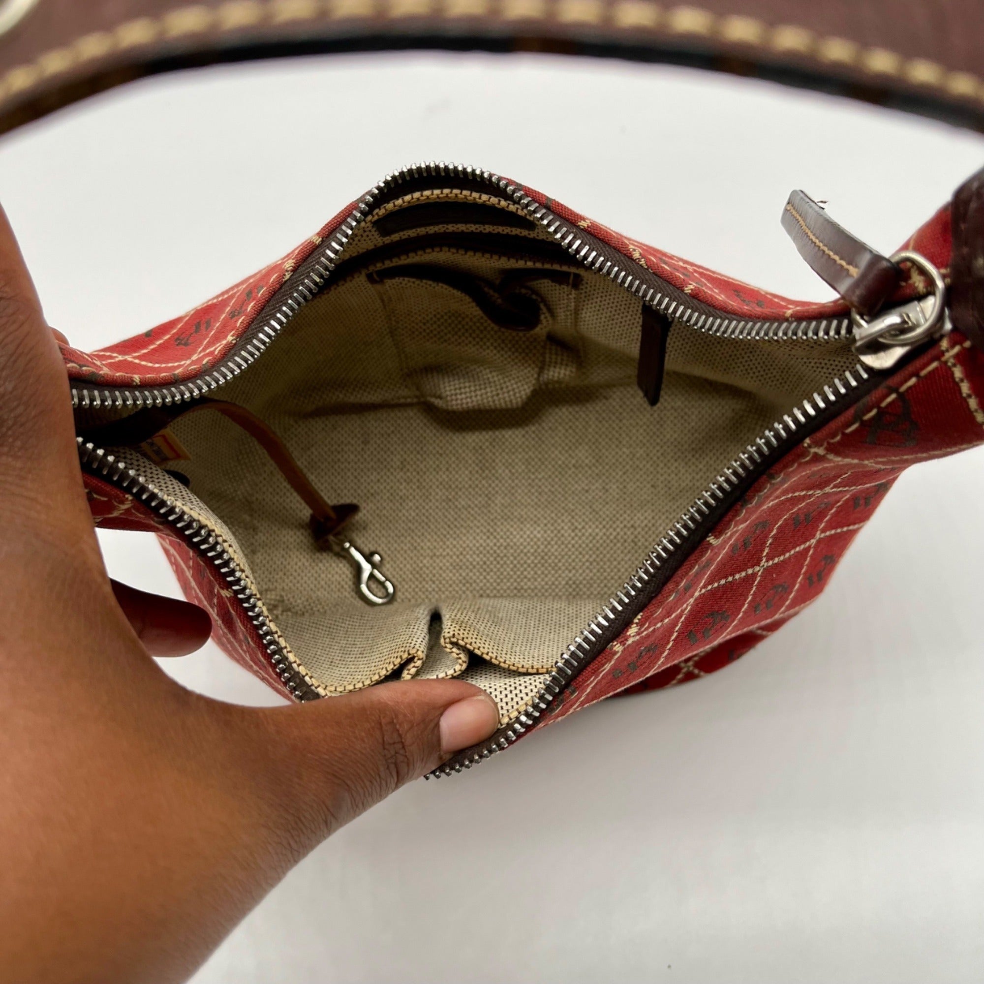 Dooney &amp; Bourke Red Signature Canvas Hobo Shoulder Bag