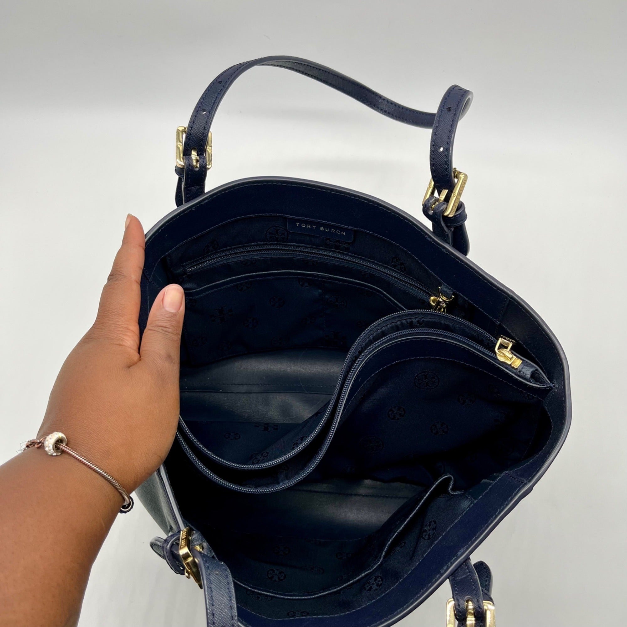 Tory Burch Blue Saffiano Leather Tote Bag