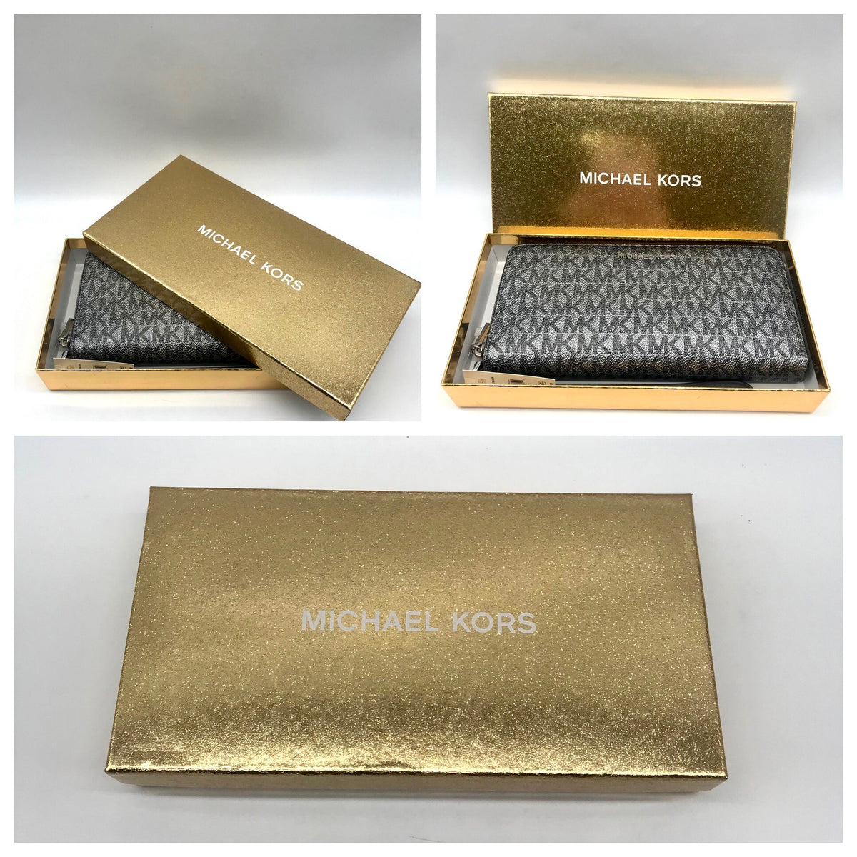 Michael Kors Dark Silver Monogram Jet Set Wristlet