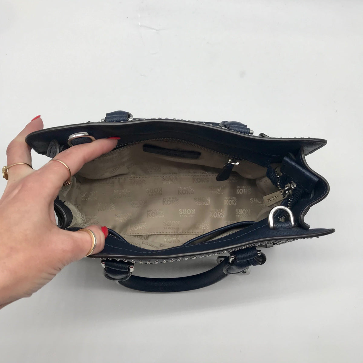Michael Kors Navy Blue Saffiano Leather Dillon Small Satchel Bag