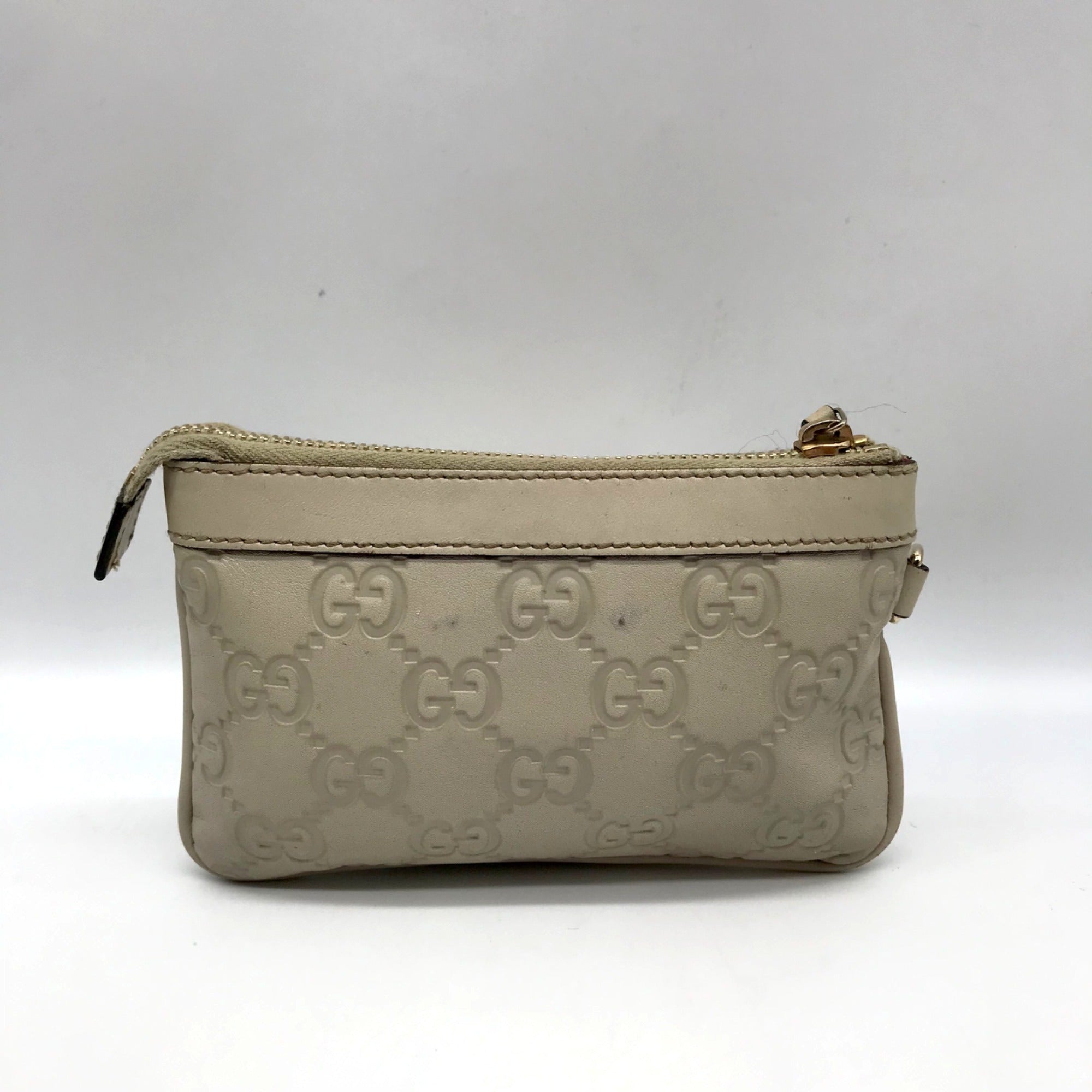 Gucci Off-White Monogram Leather Zip Wallet