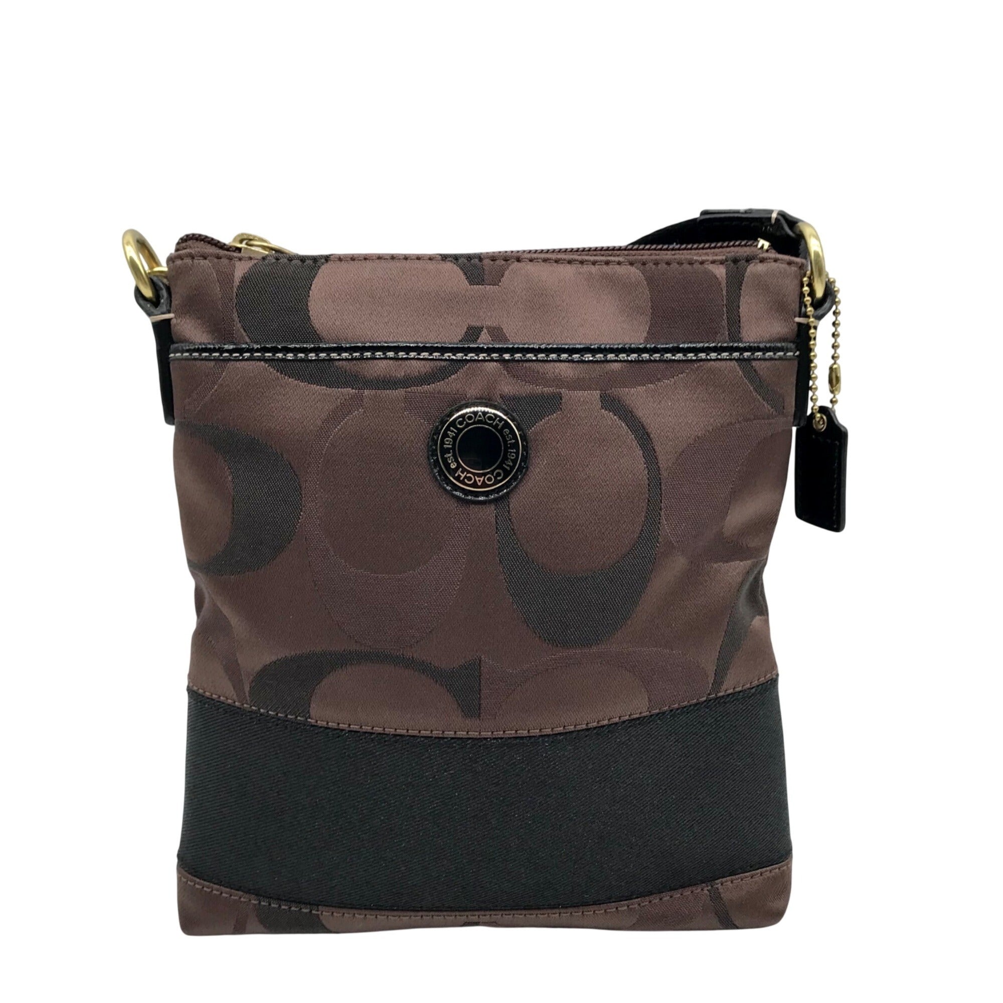 Coach Brown Monogram Canvas Signature Stripe Crossbody Bag