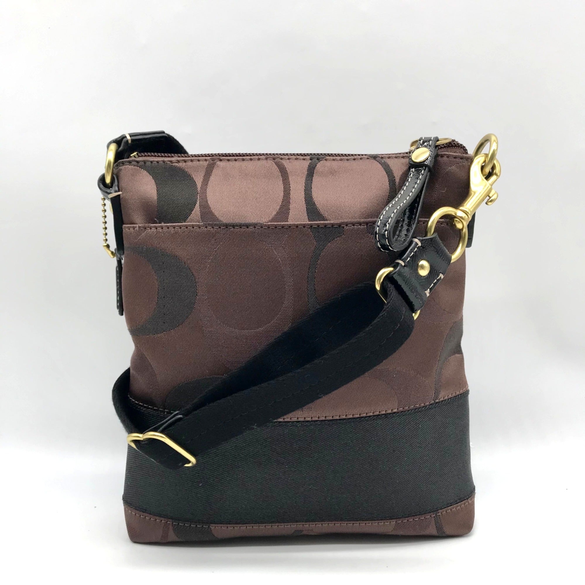 Coach Brown Monogram Canvas Signature Stripe Crossbody Bag