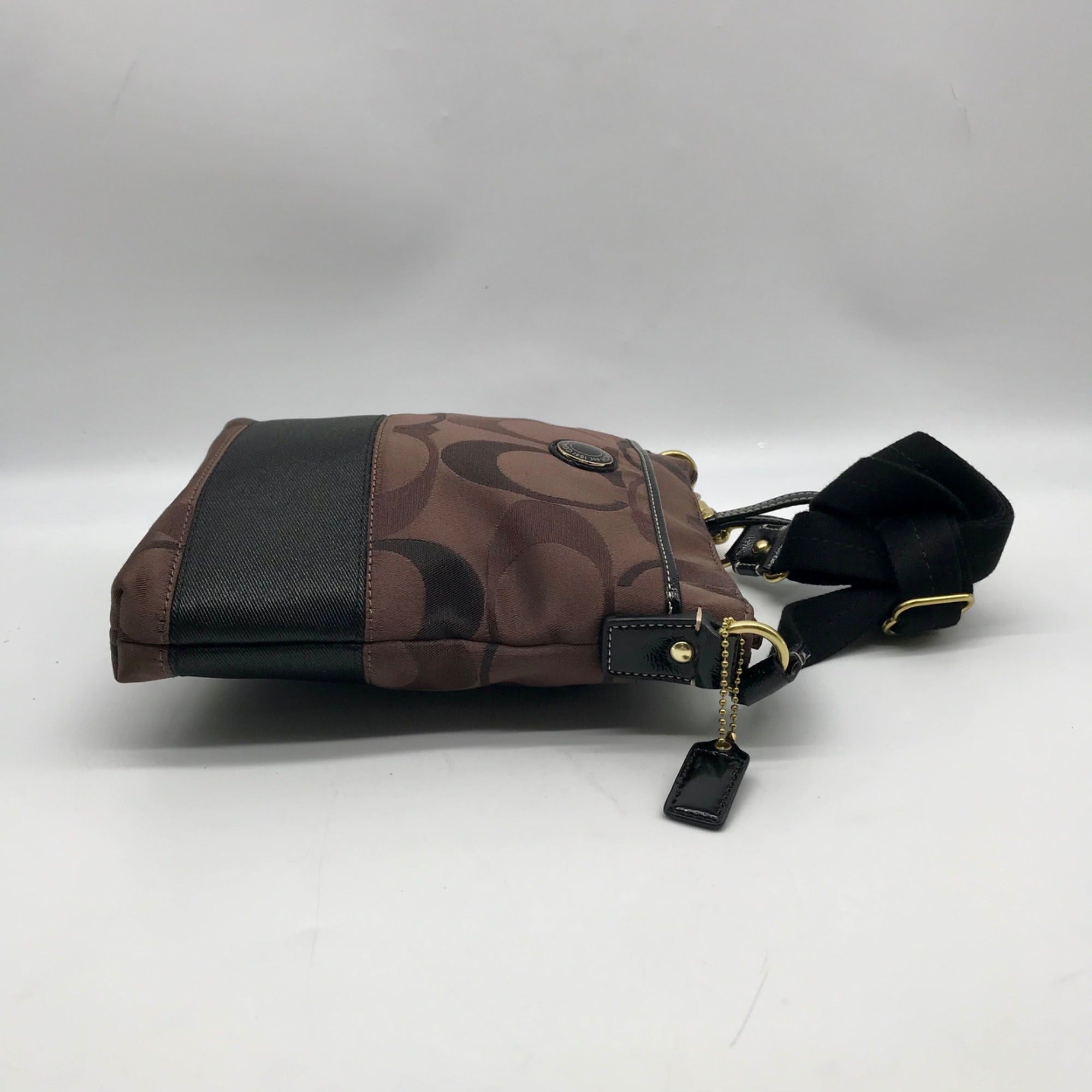 Coach Brown Monogram Canvas Signature Stripe Crossbody Bag