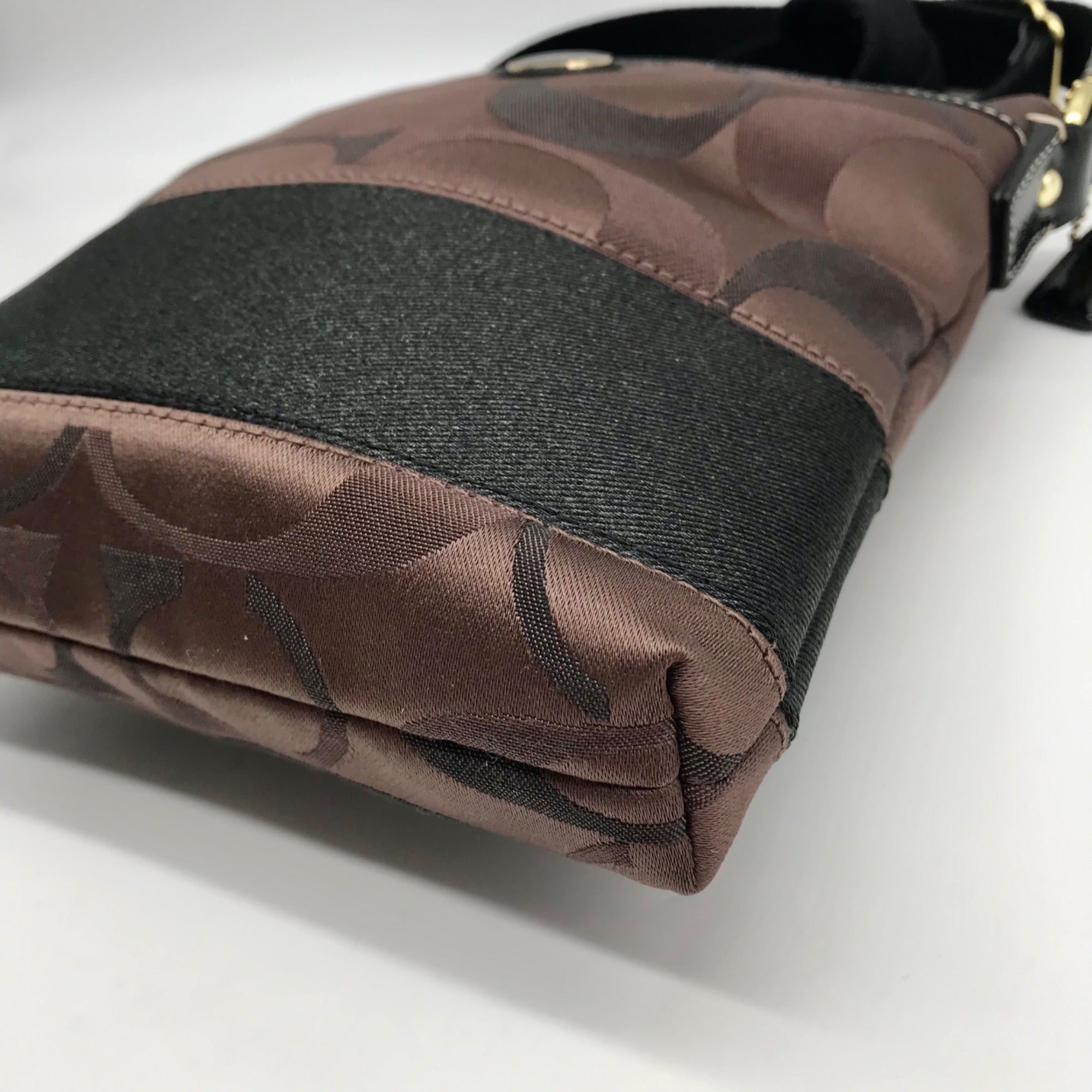 Coach Brown Monogram Canvas Signature Stripe Crossbody Bag