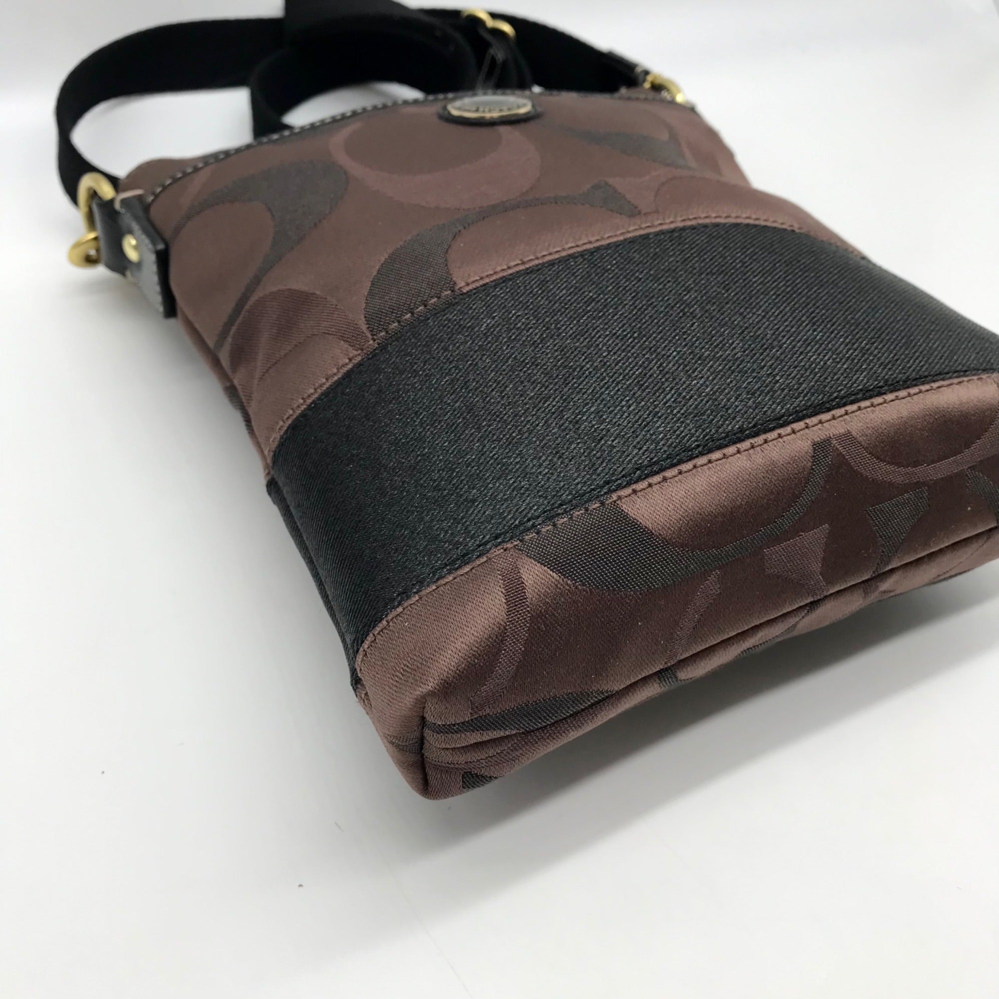 Coach Brown Monogram Canvas Signature Stripe Crossbody Bag