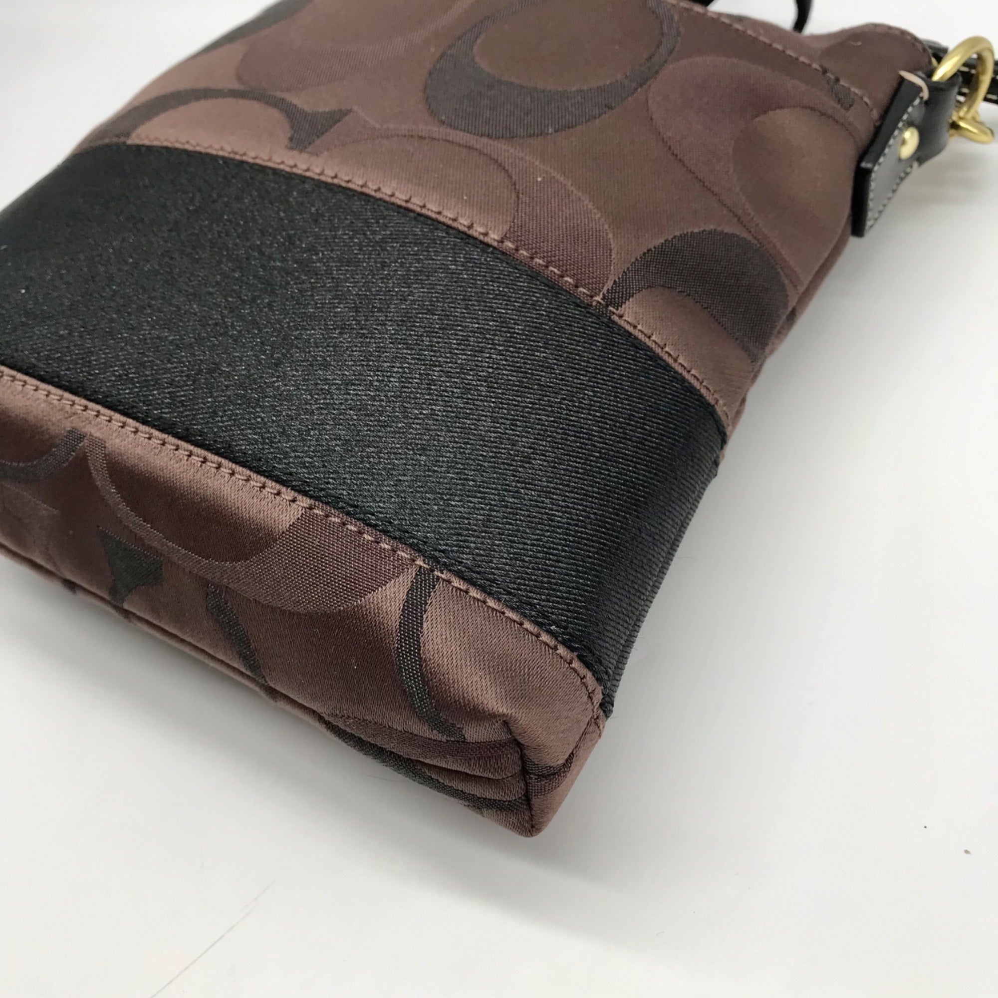 Coach Brown Monogram Canvas Signature Stripe Crossbody Bag