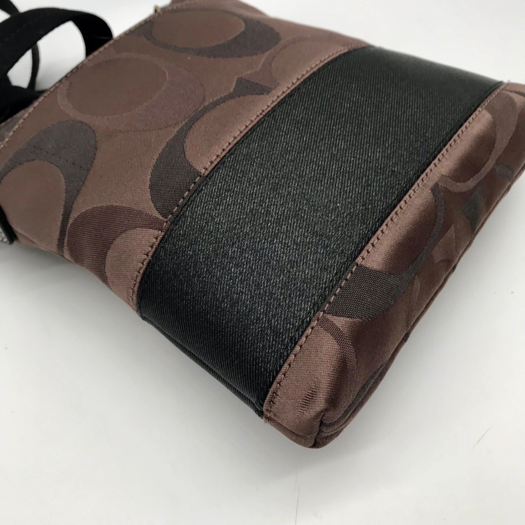 Coach Brown Monogram Canvas Signature Stripe Crossbody Bag