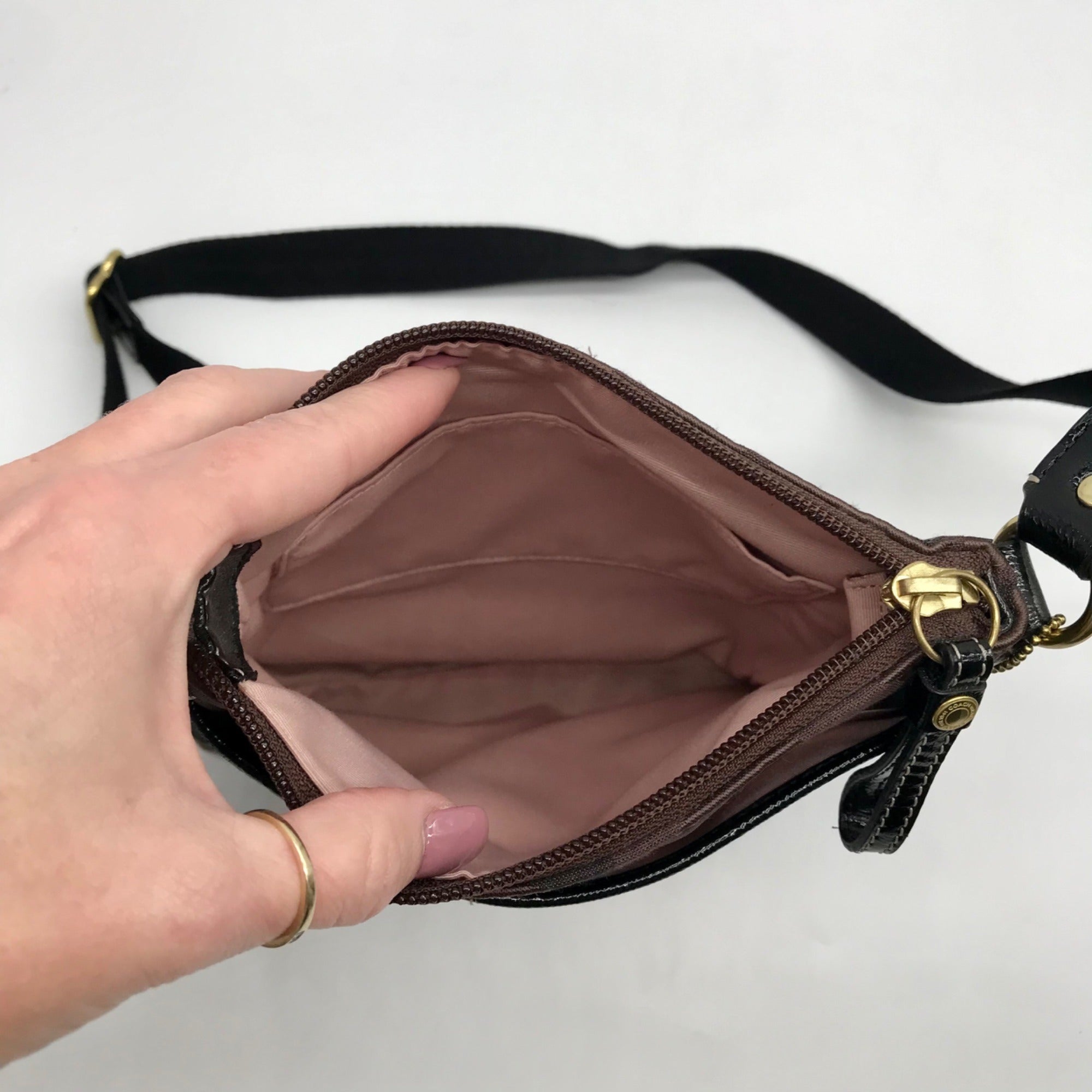 Coach Brown Monogram Canvas Signature Stripe Crossbody Bag