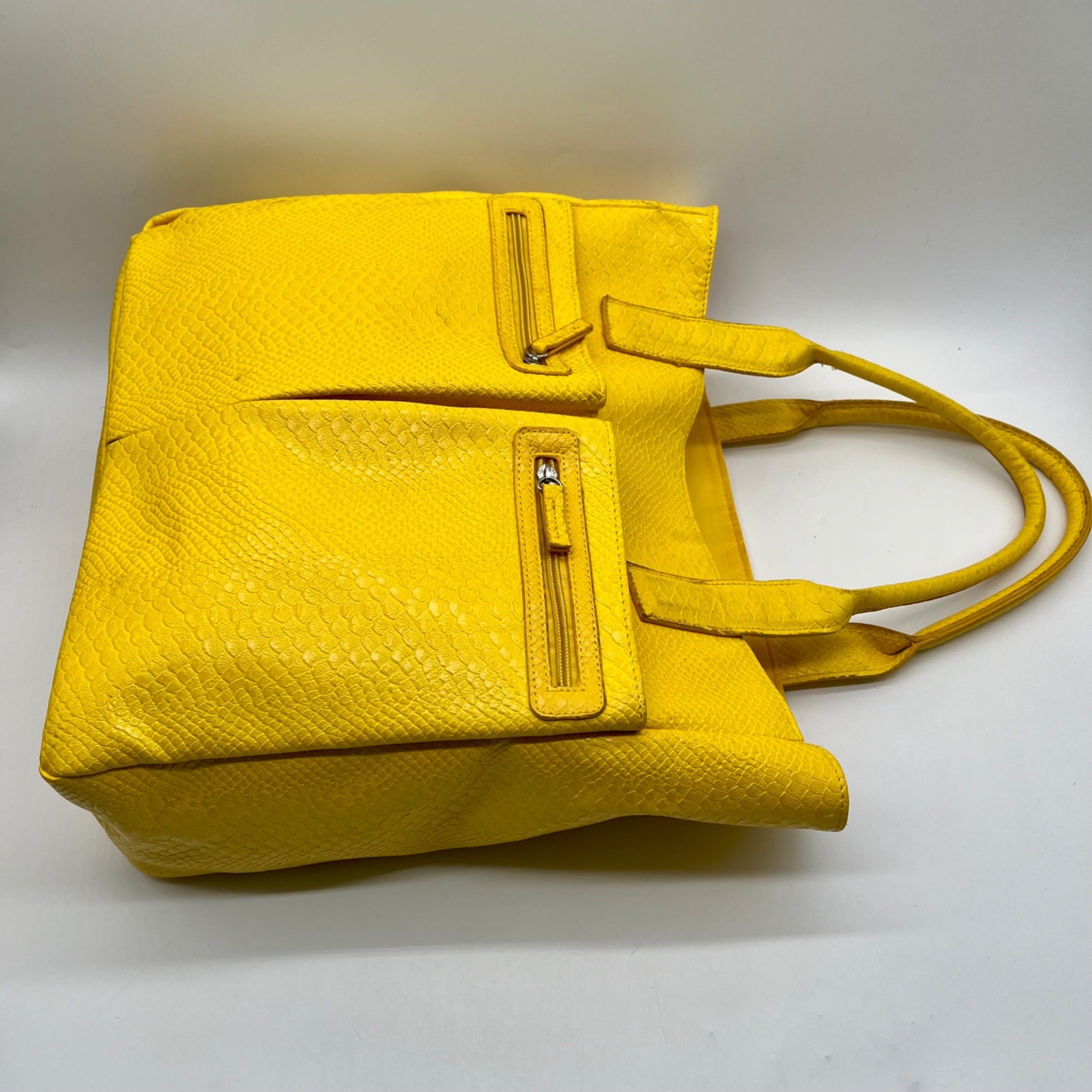 Neiman Marcus Yellow FauxSnake-Embossed Tote