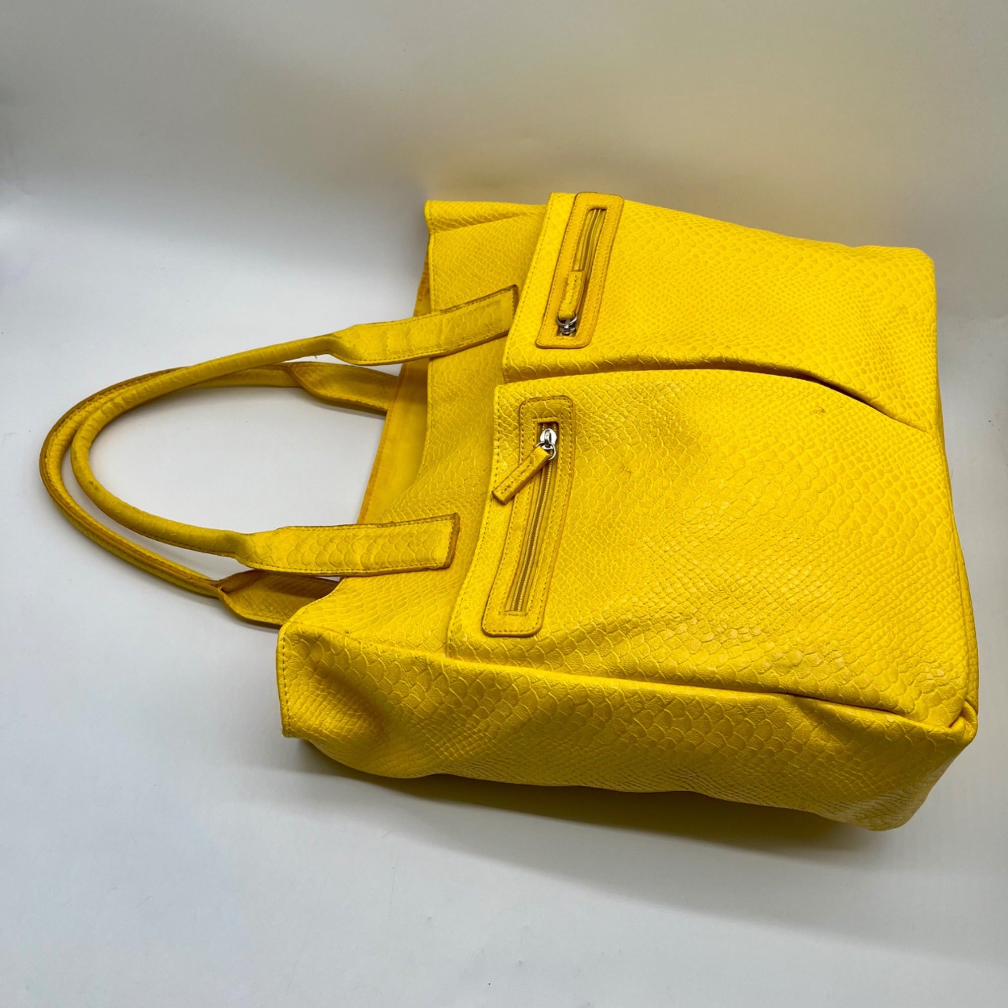 Neiman Marcus Yellow FauxSnake-Embossed Tote