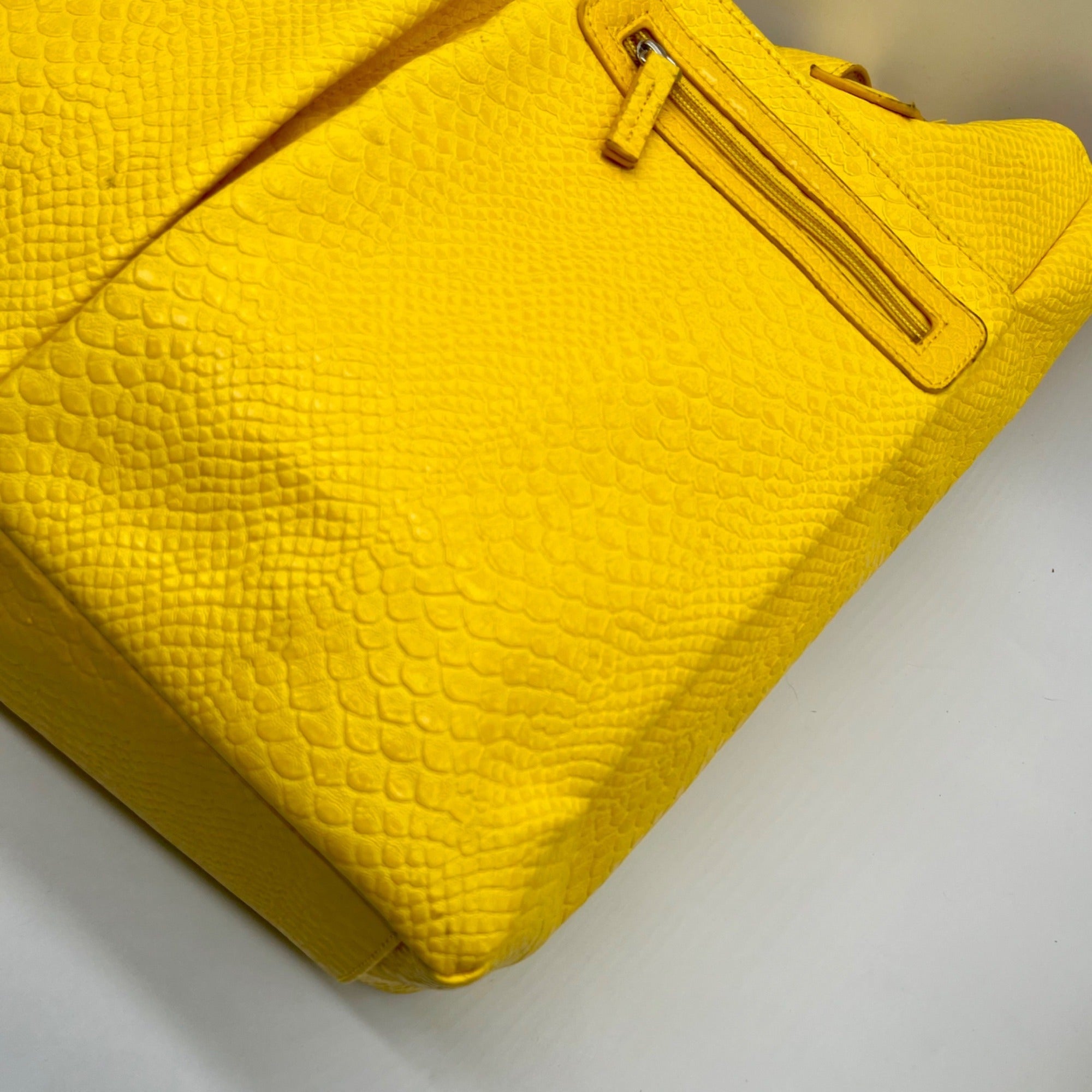 Neiman Marcus Yellow FauxSnake-Embossed Tote