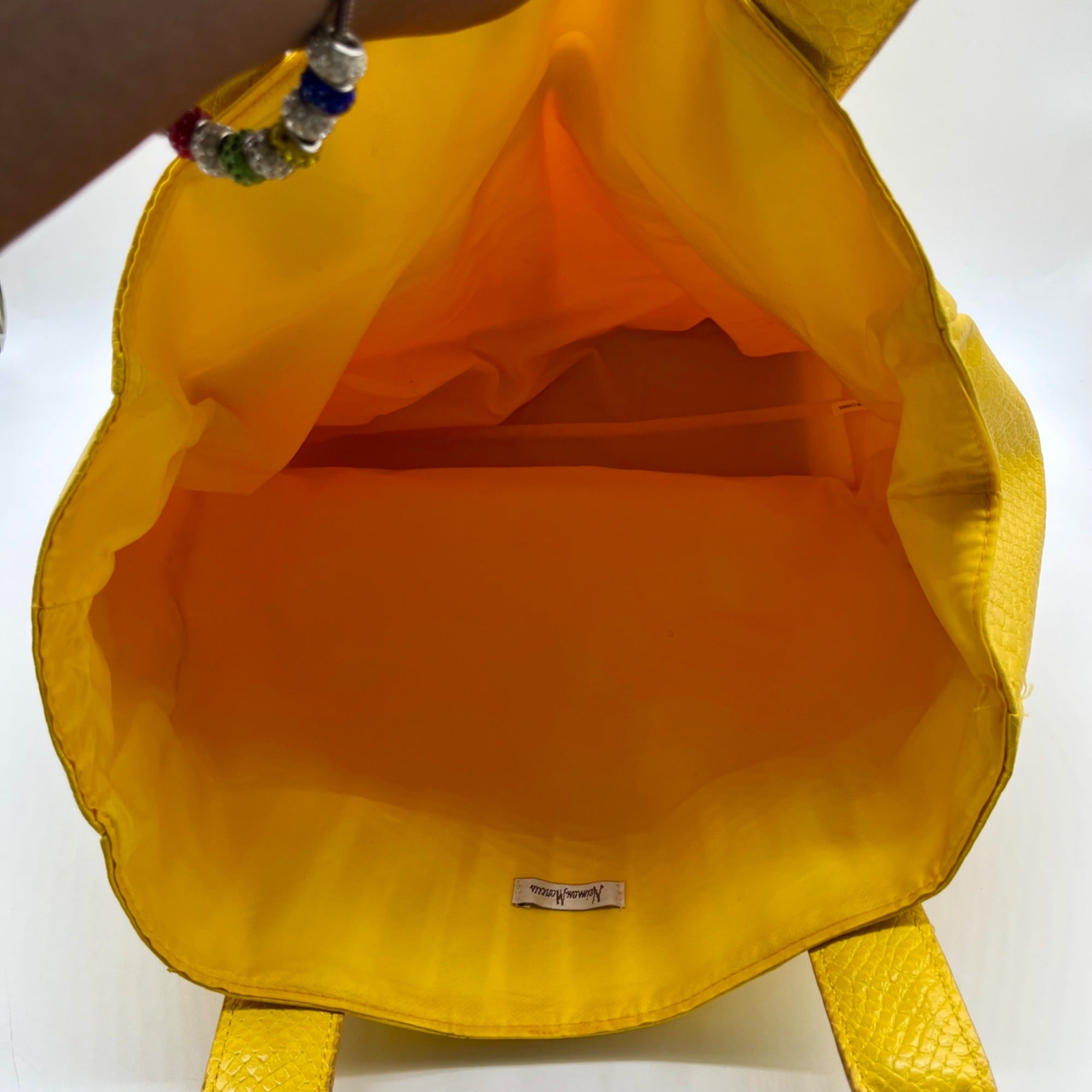 Neiman Marcus Yellow FauxSnake-Embossed Tote