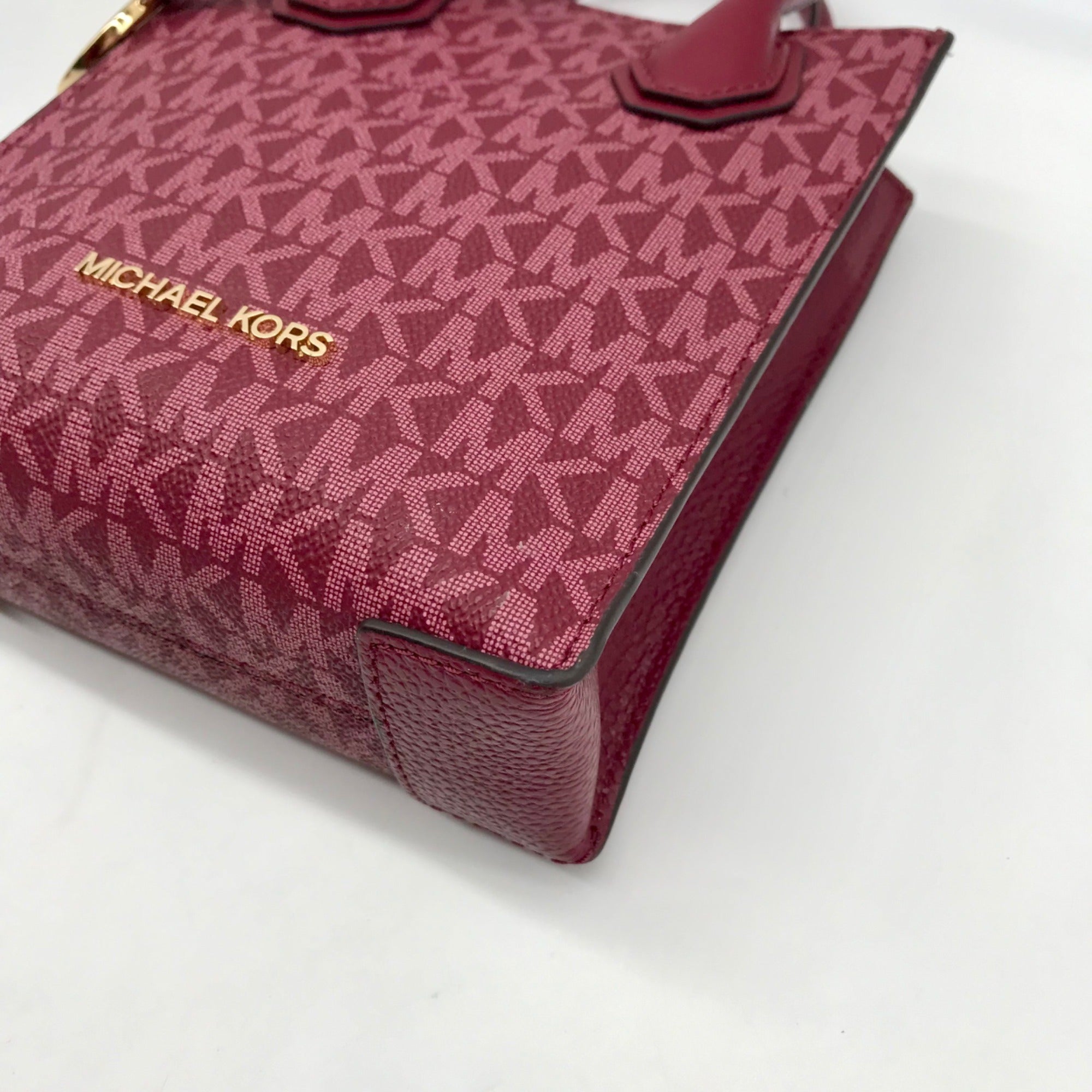 Michael Kors Dark Cherry Monogram Mini Mercer Crossbody Bag