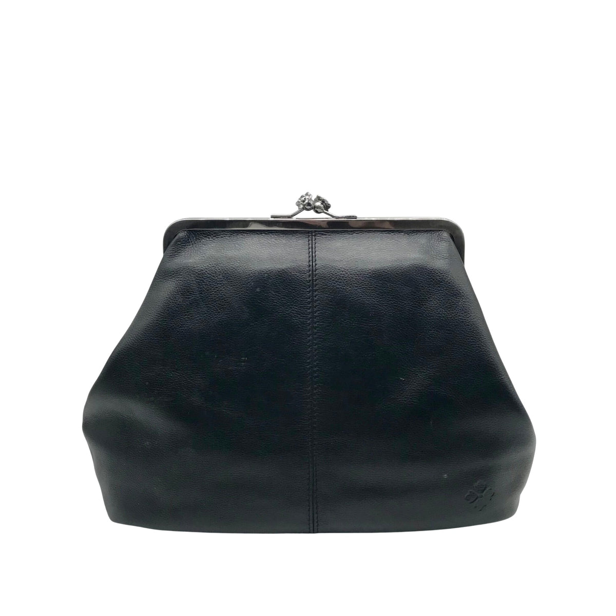 Patricia Nash Black Pebbled Leather Convertible Kiss-Lock Satchel
