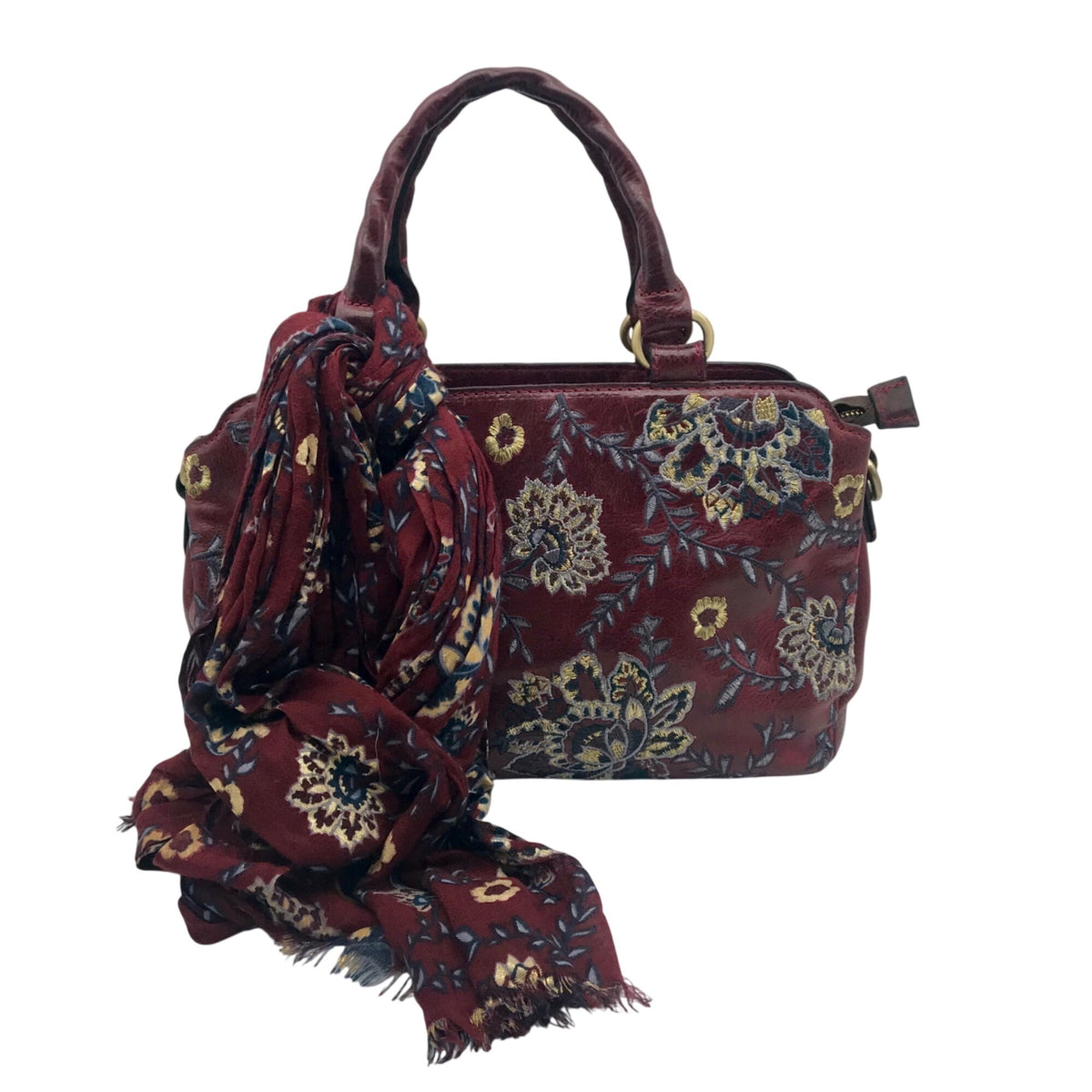 Patricia Nash Burgundy Leather Angelin Embrodered Satchel Bag