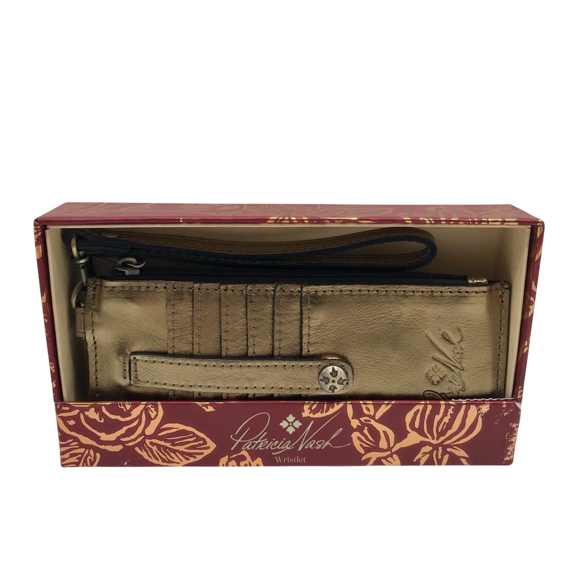 Patricia Nash Metallic Gold Leather Wristlet Wallet 