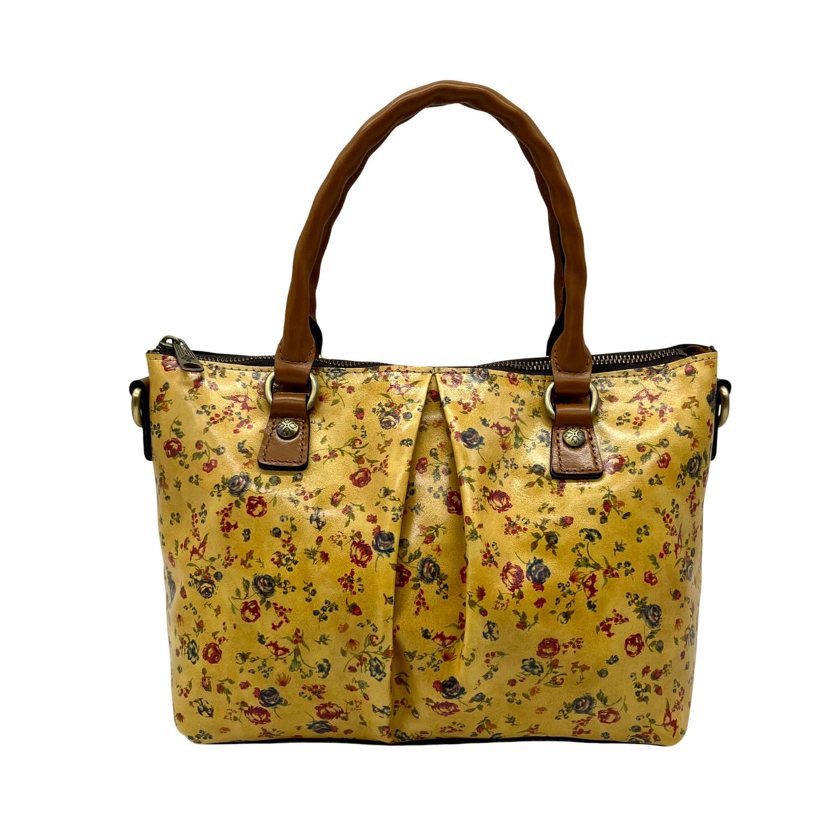 Patricia Nash Mustard Yellow Floral Print Floral Top Handle Satchel