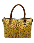 Patricia Nash Mustard Yellow Floral Print Floral Top Handle Satchel