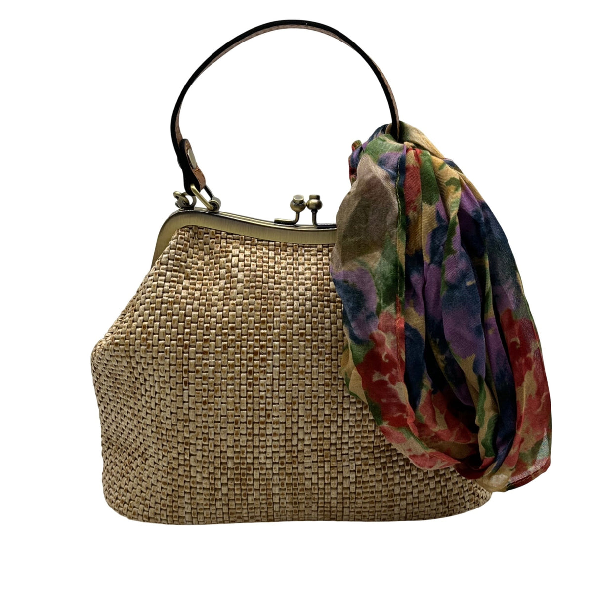 Patricia Nash Straw Tan Laureana Frame Satchel Bag