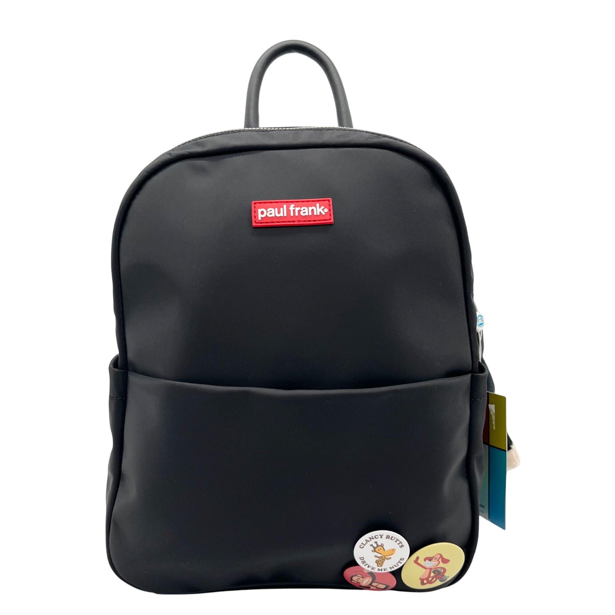 Paul Frank Black Nylon Backpack W/ Monkey Charm and Three Pins