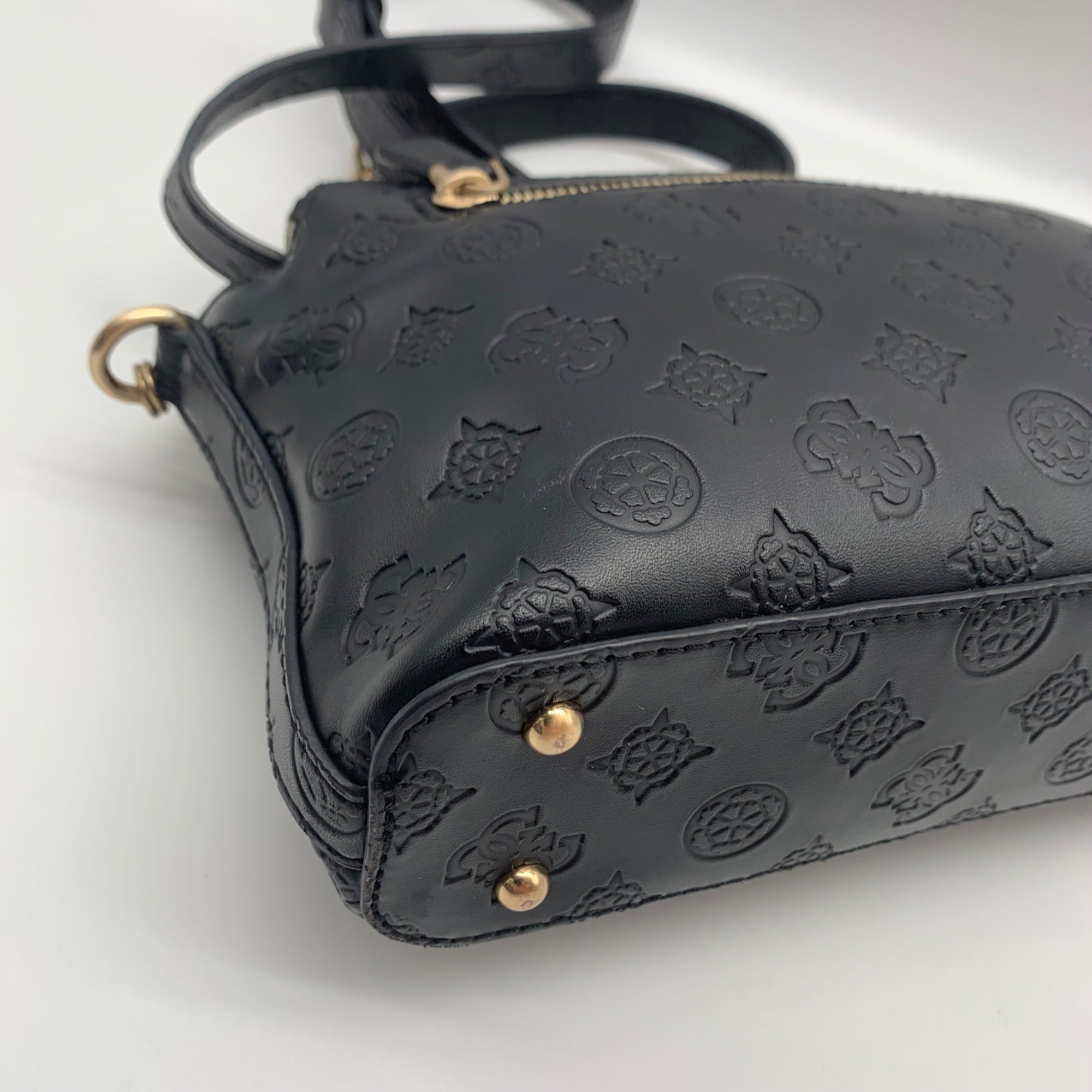 Guess Black Embossed Double Zip Bea Crossbody