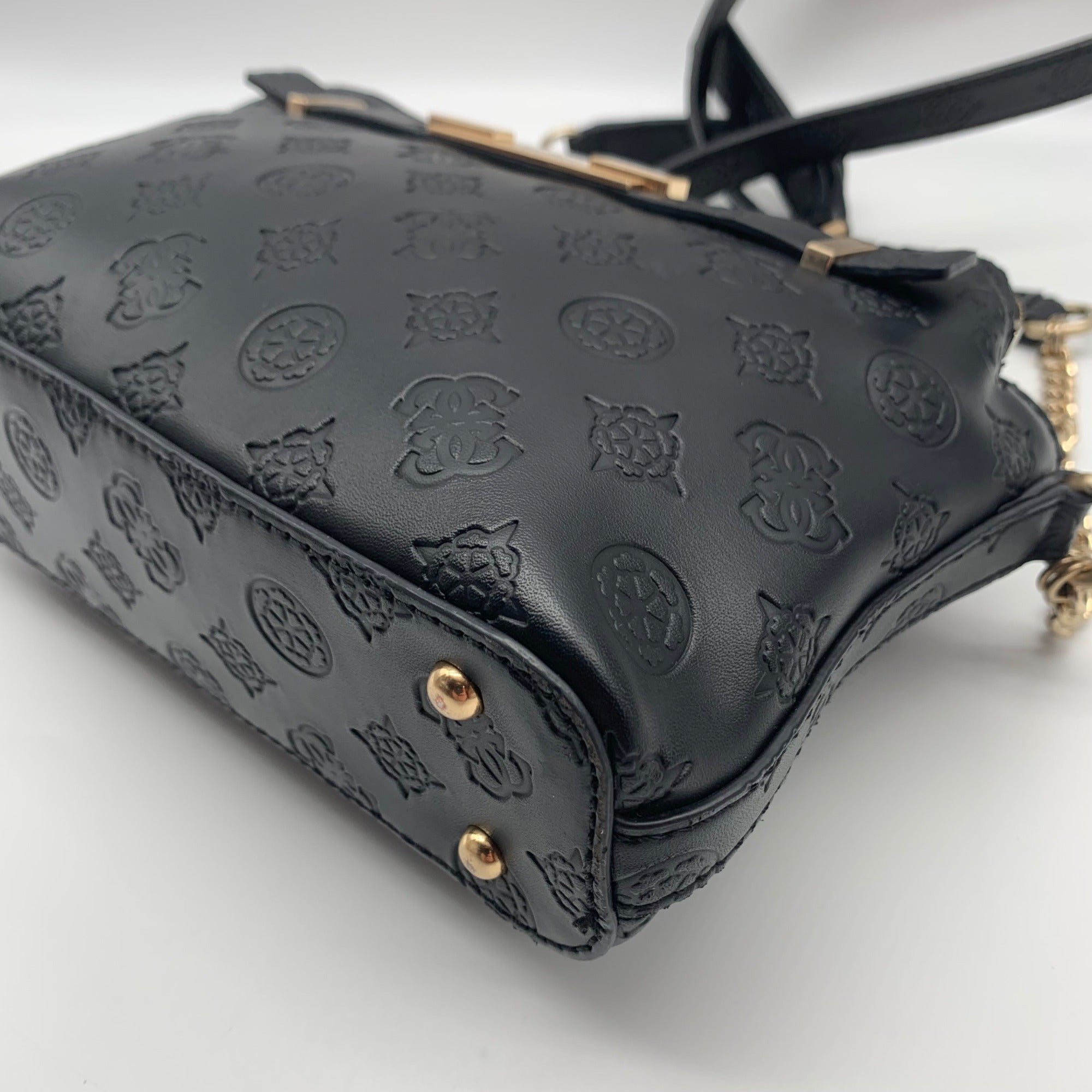 Guess Black Embossed Double Zip Bea Crossbody