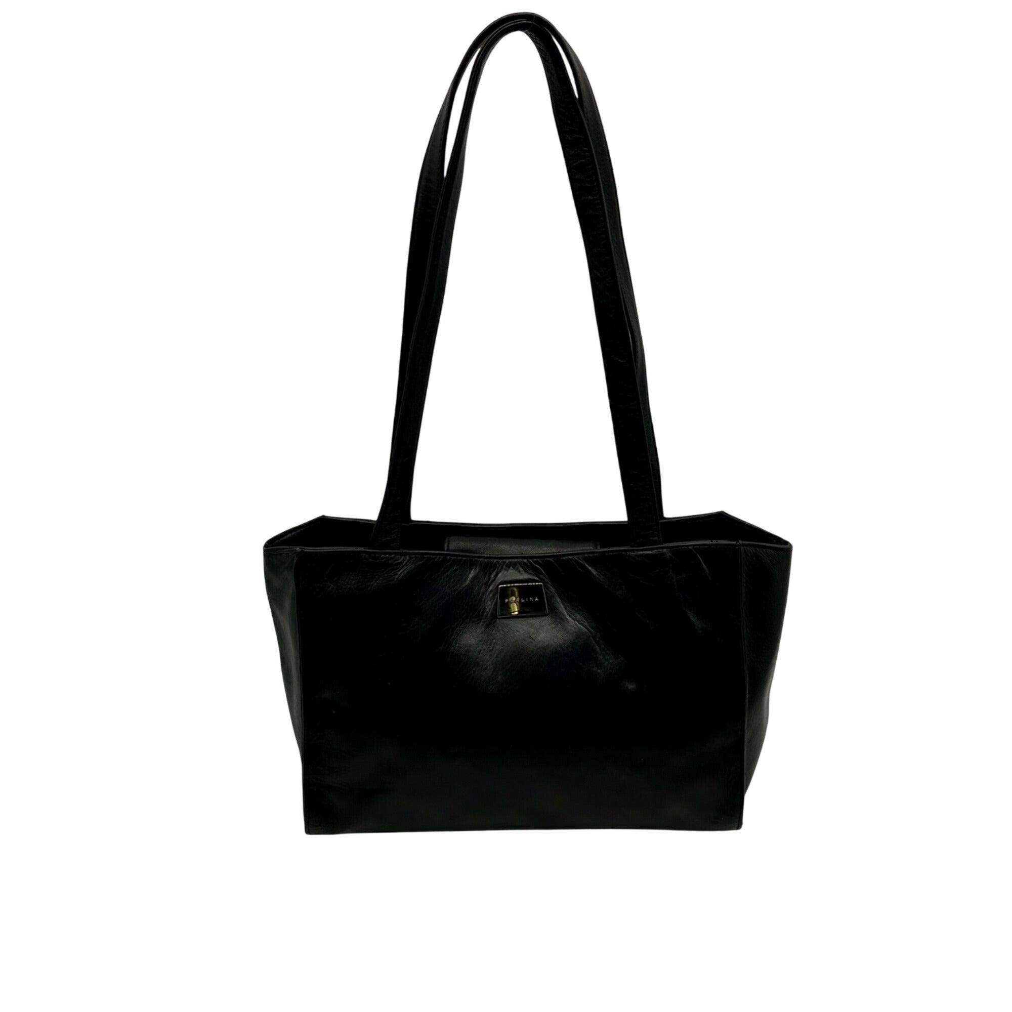 Perlina Black Leather Shoulder Bag
