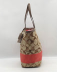 Coach Khaki & Red Signature Stripe Canvas Tote Bag 10125