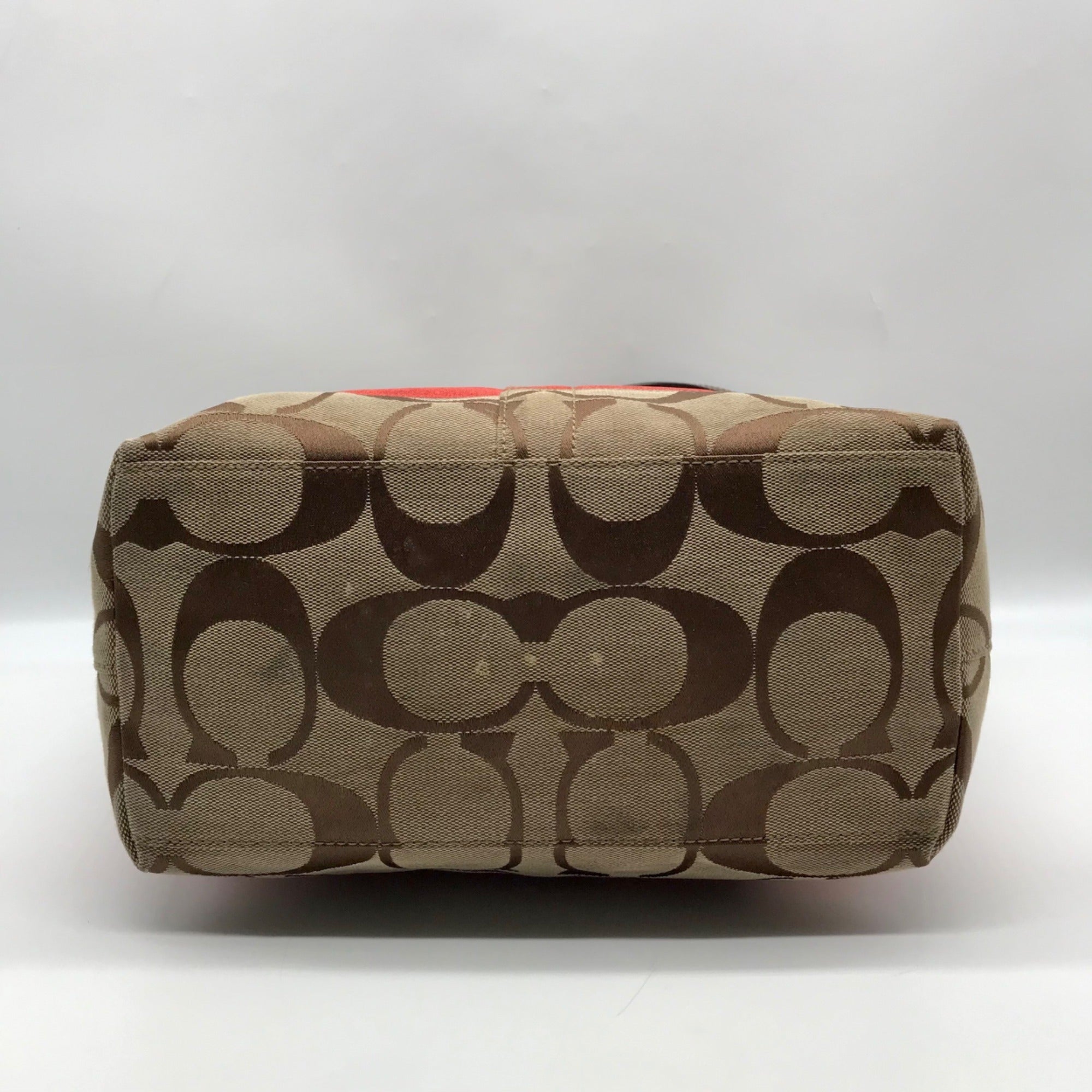 Coach Khaki &amp; Red Signature Stripe Canvas Tote Bag 10125