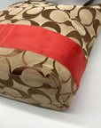 Coach Khaki & Red Signature Stripe Canvas Tote Bag 10125