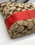Coach Khaki & Red Signature Stripe Canvas Tote Bag 10125