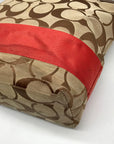 Coach Khaki & Red Signature Stripe Canvas Tote Bag 10125