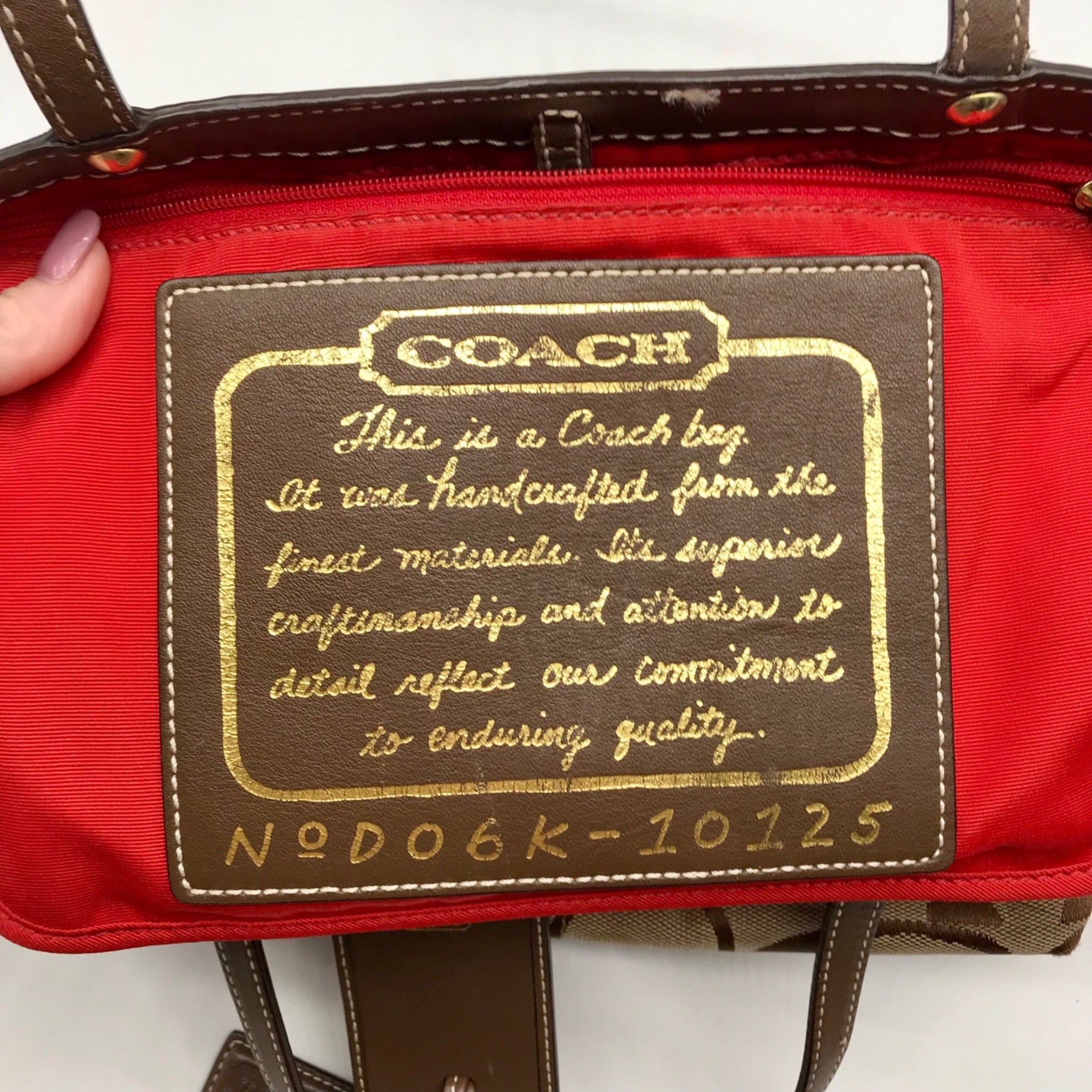 Coach Khaki &amp; Red Signature Stripe Canvas Tote Bag 10125