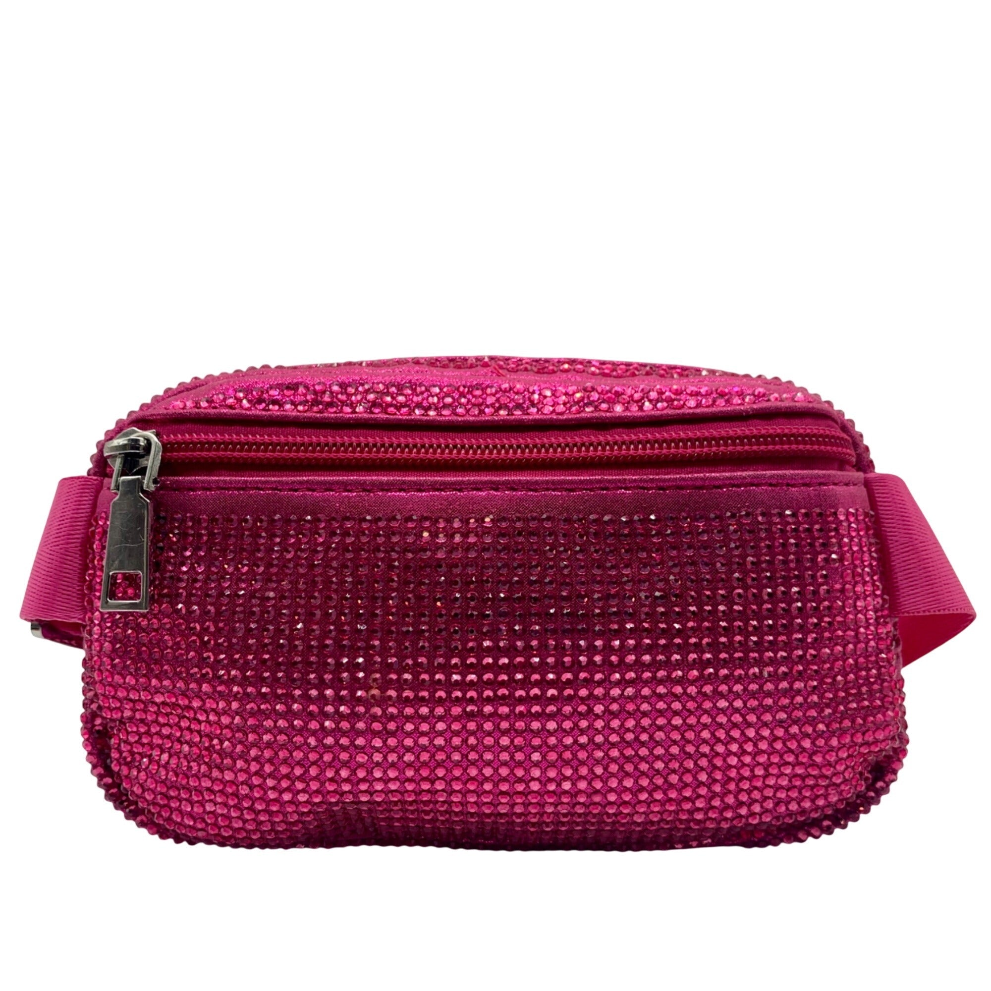 Pink Rhinestone-Embellished Waist Bag