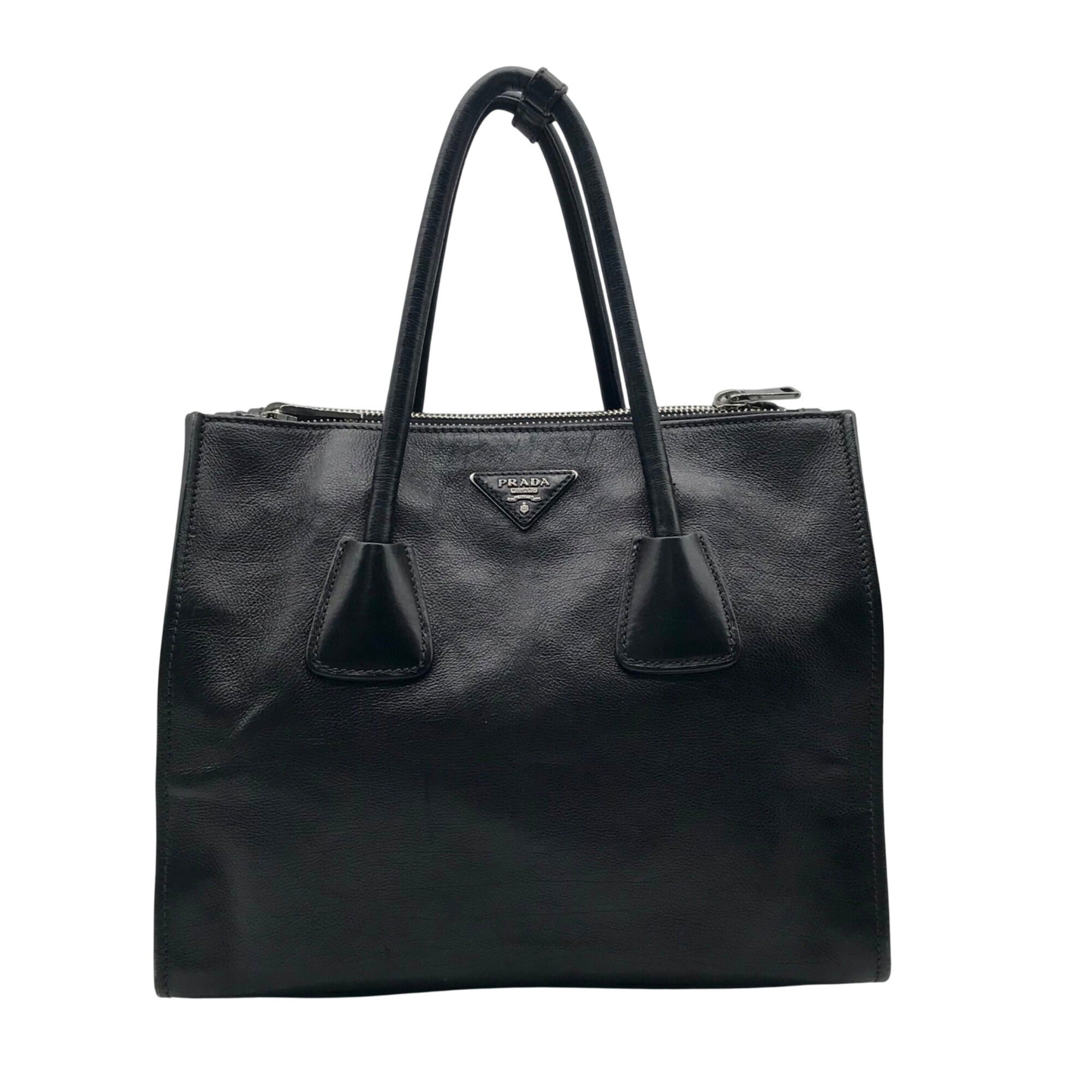 Prada Black Leather Glace Calf Twin Pocket Tote Bag 
