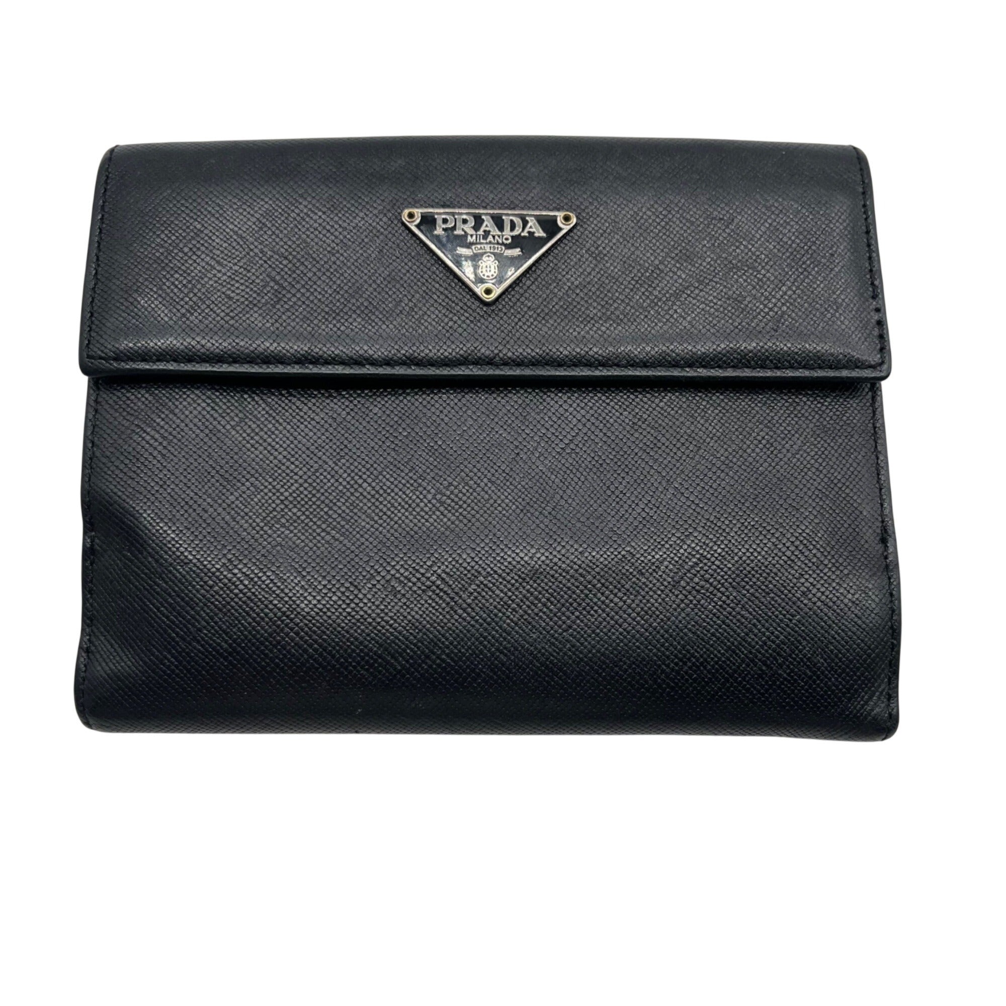 Prada Saffiano Black Leather Flap Wallet
