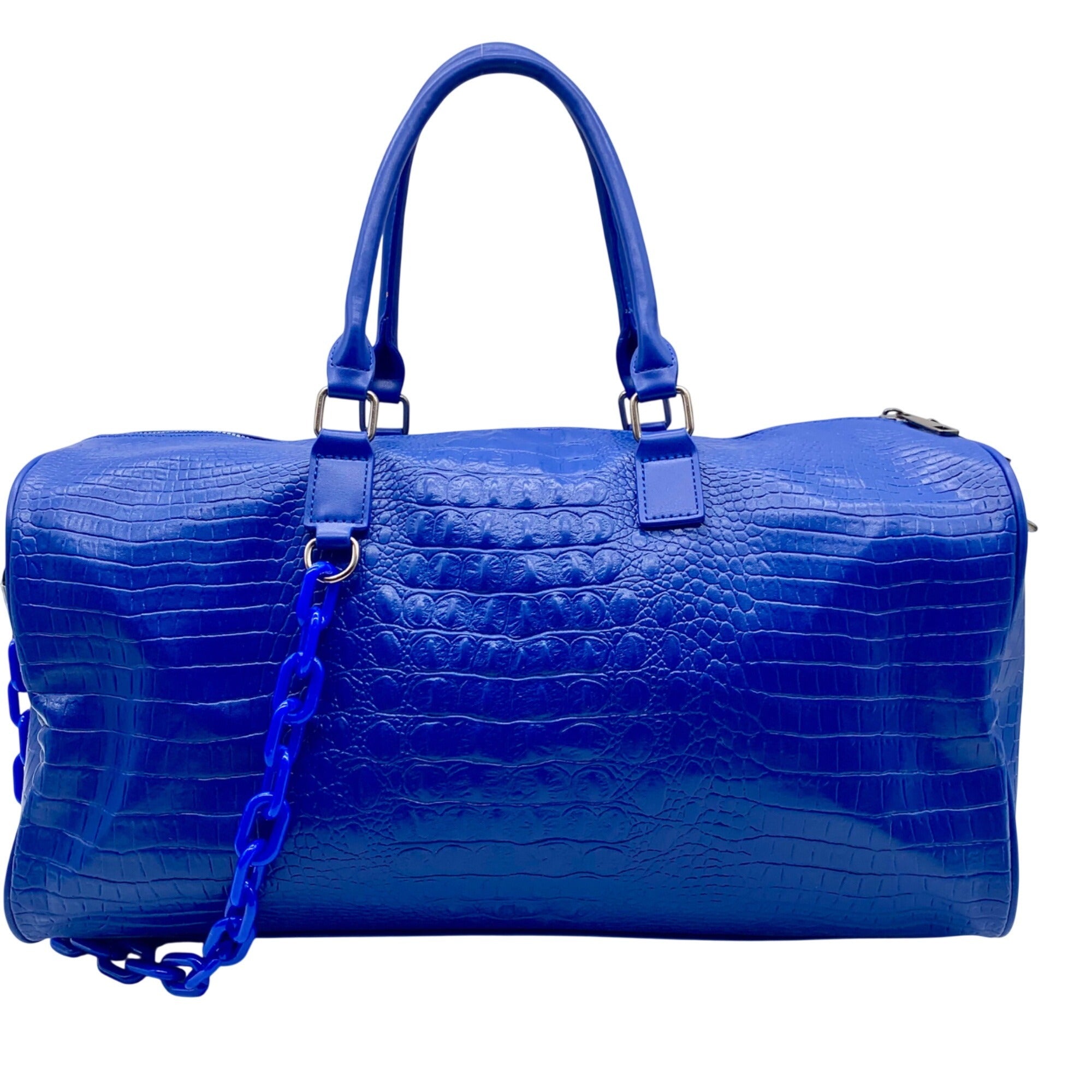 Privata Blue Croc-Embossed Faux Leather Large Duffel Bag