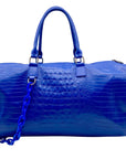 Privata Blue Croc-Embossed Faux Leather Large Duffel Bag