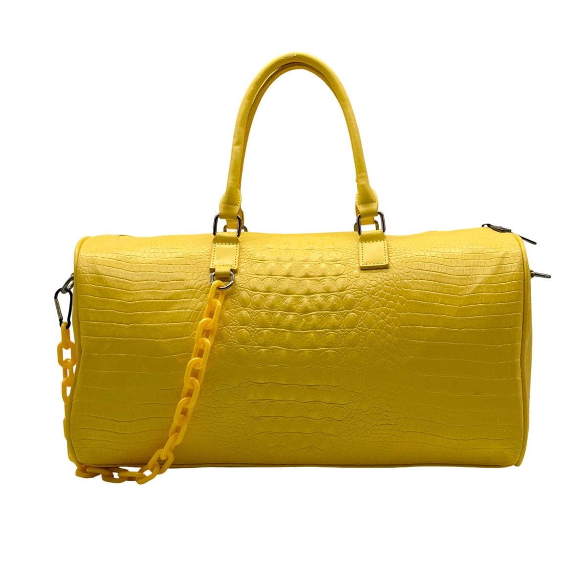 Privata Yellow Croc-EmbossedTravel Duffel Bag
