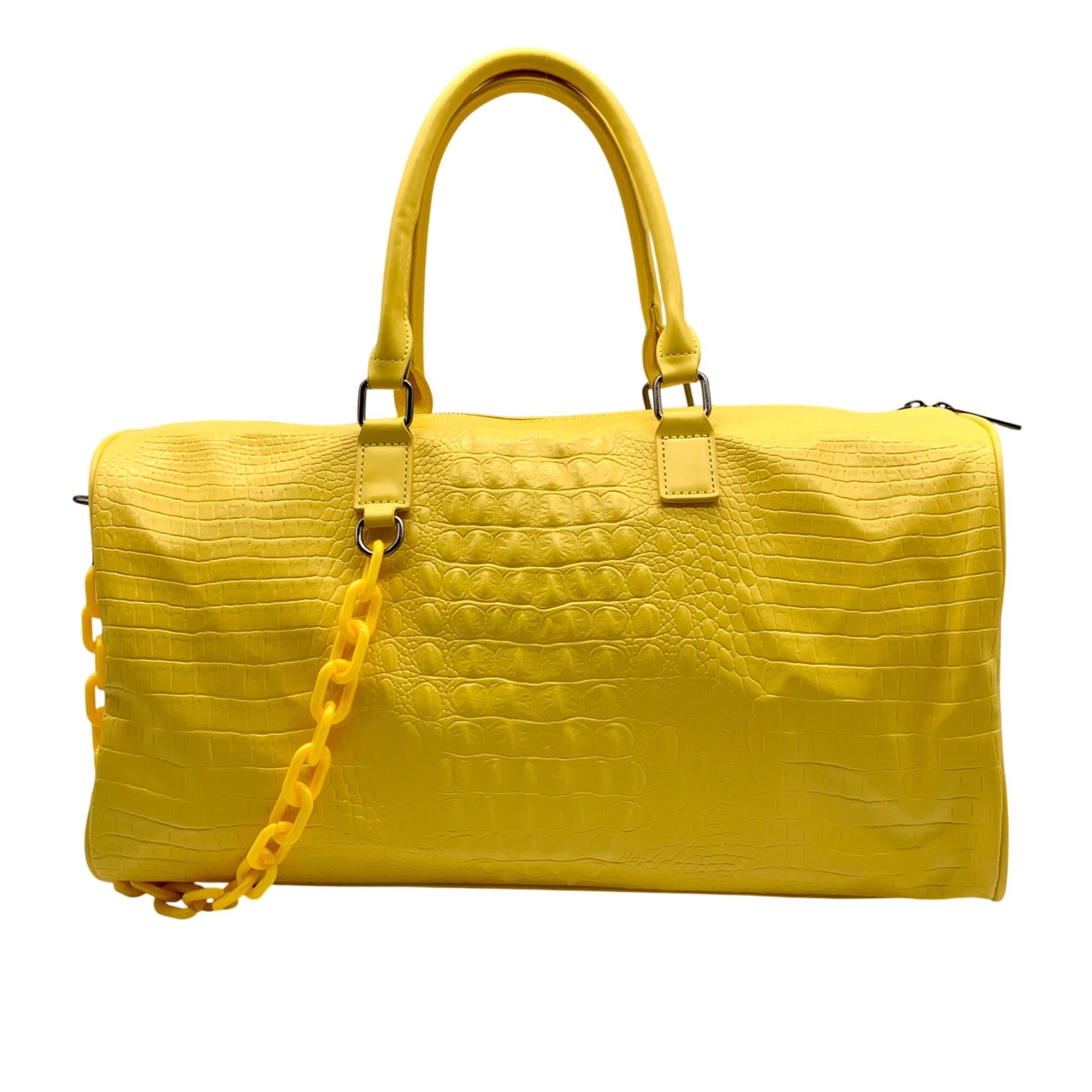 Privata Yellow Croc-Embossed Faux Leather Large Duffel Bag