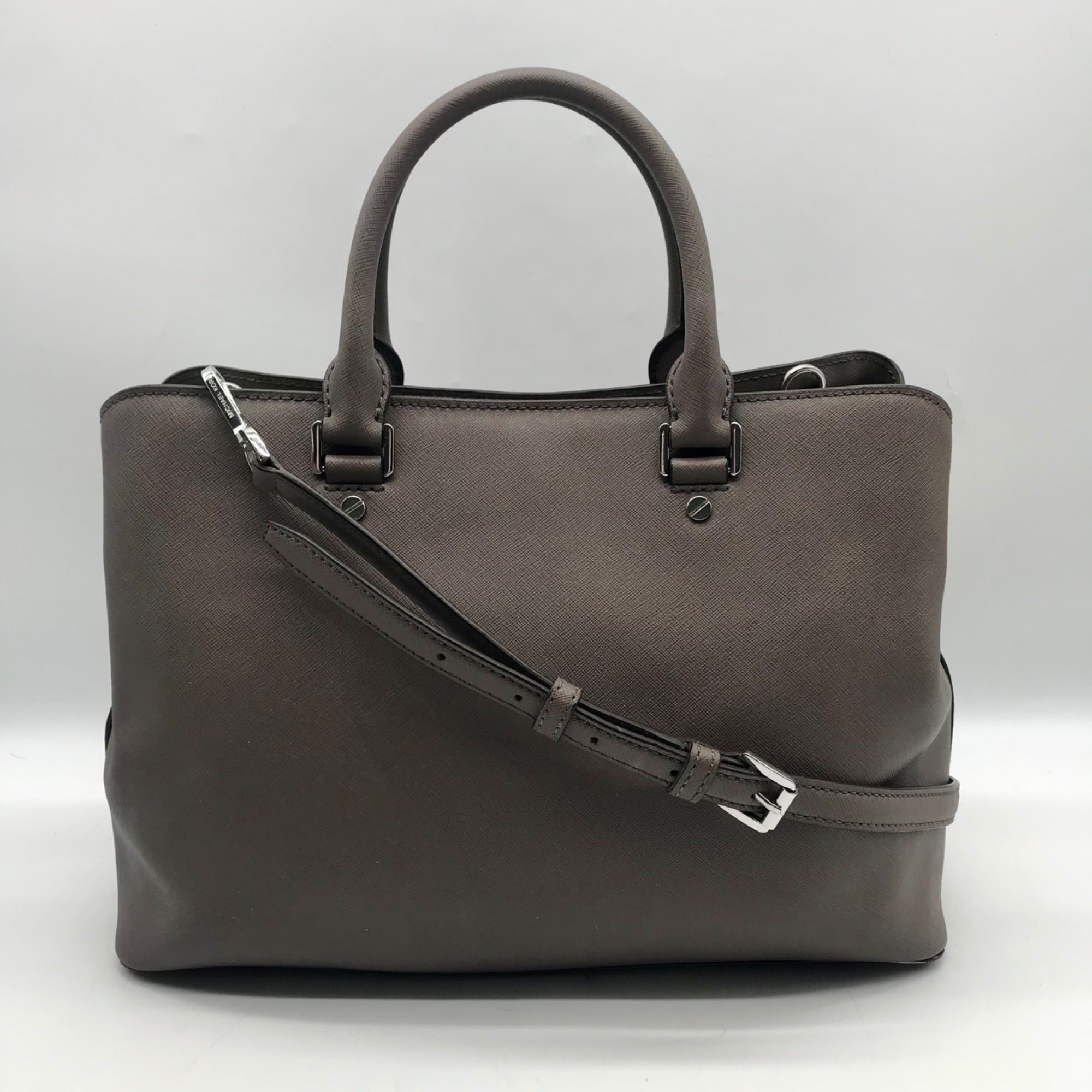 Michael Kors Dark Grey Saffiano Leather Savannah Satchel Bag