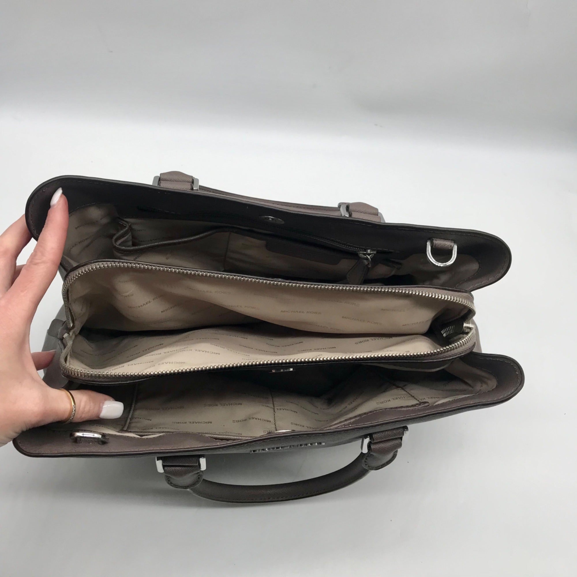 Michael Kors Dark Grey Saffiano Leather Savannah Satchel Bag